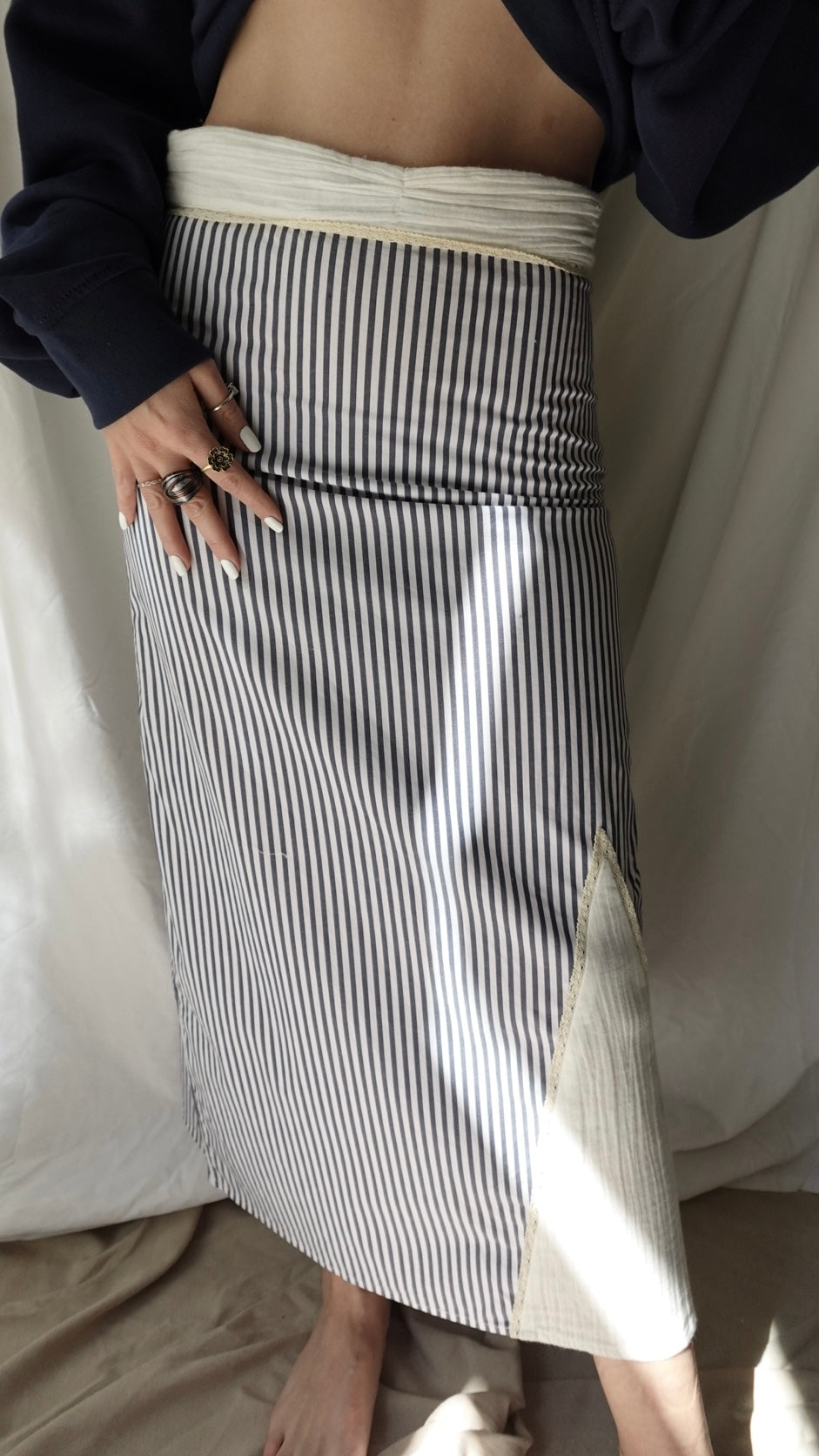 ADA STRIPED BOHO PEPLUM MIDI PENCIL SKIRT