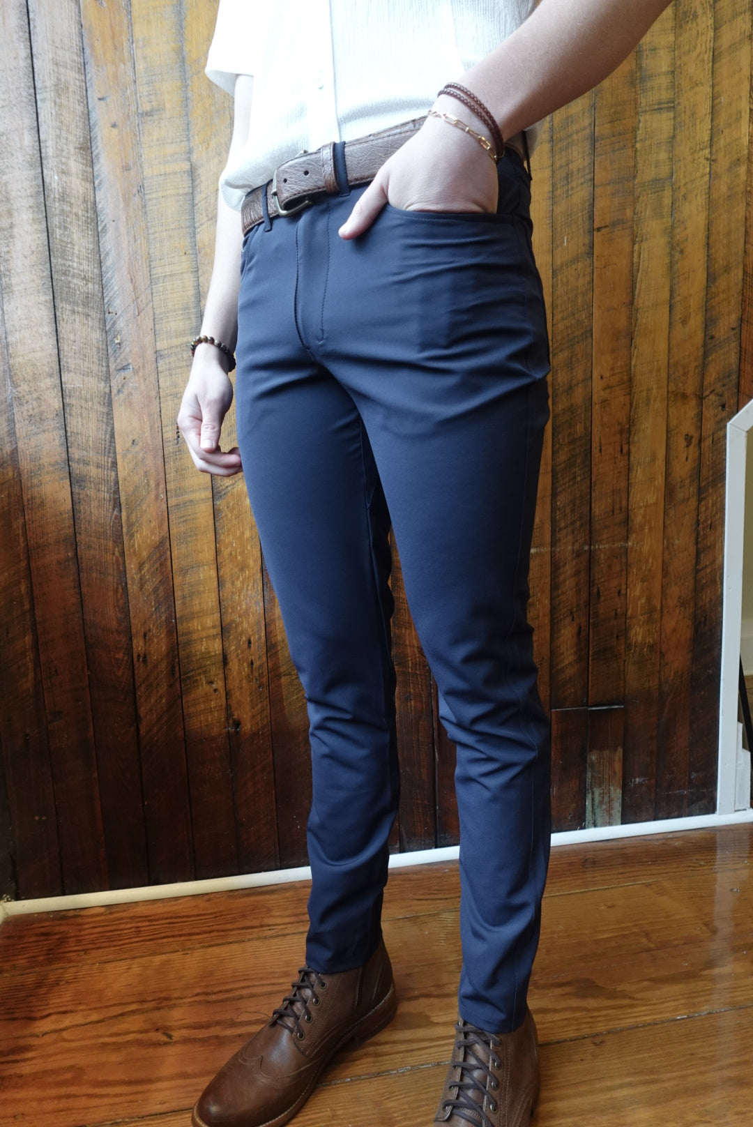 NAVY STRETCH SKINNY/SLIM FIT 5 POCKET GOLF PANTS