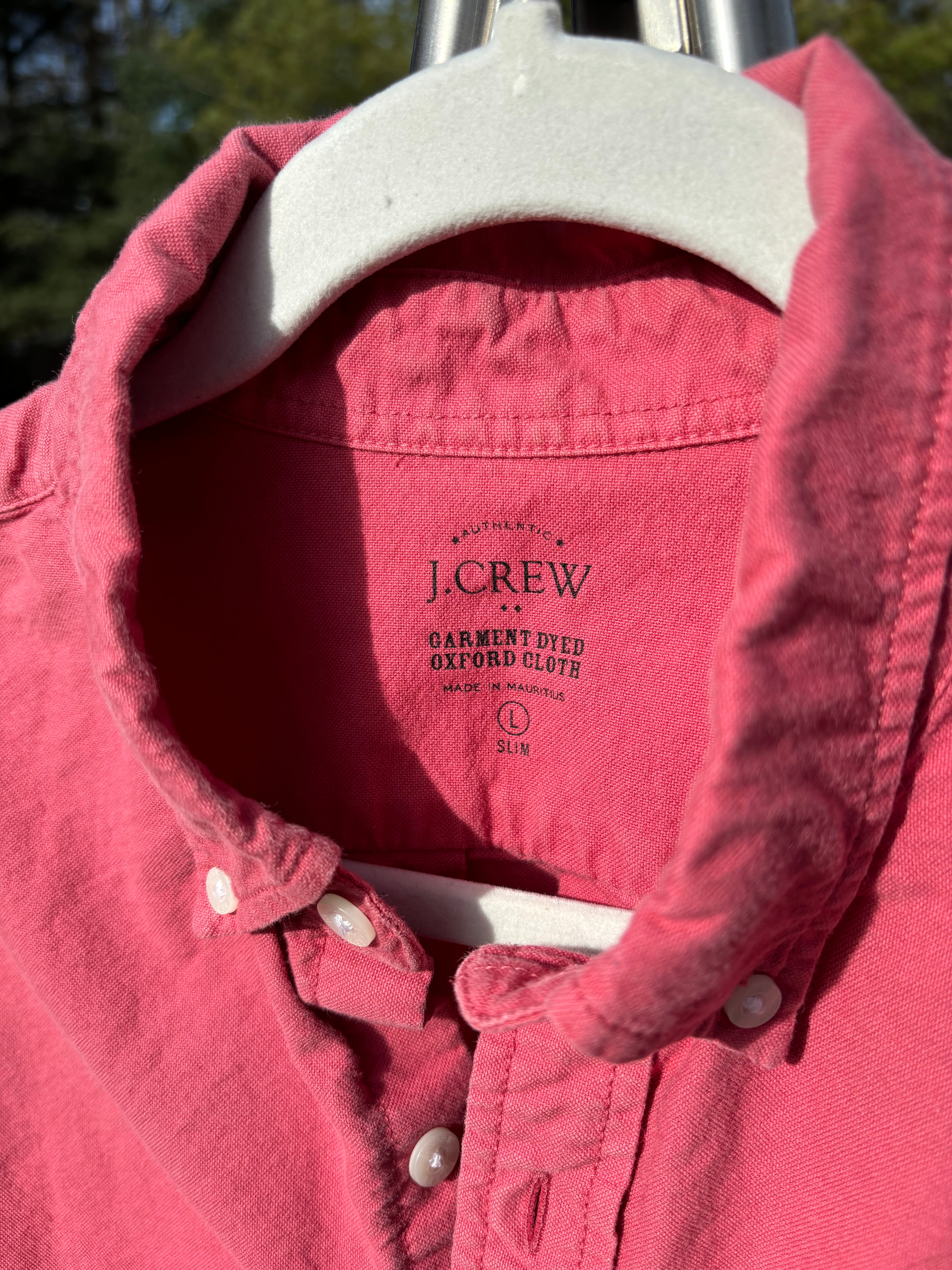 J CREW: GARMENT DYED OXFORD WASHED CLOTH LIGHT RED BUTTON DOWN