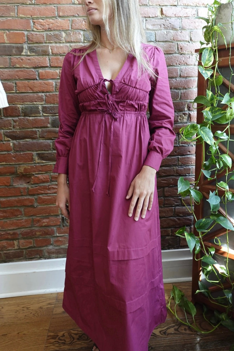 BERRY BOW TIE SMOCKED WAIST MIDI/ MAXI DRESS