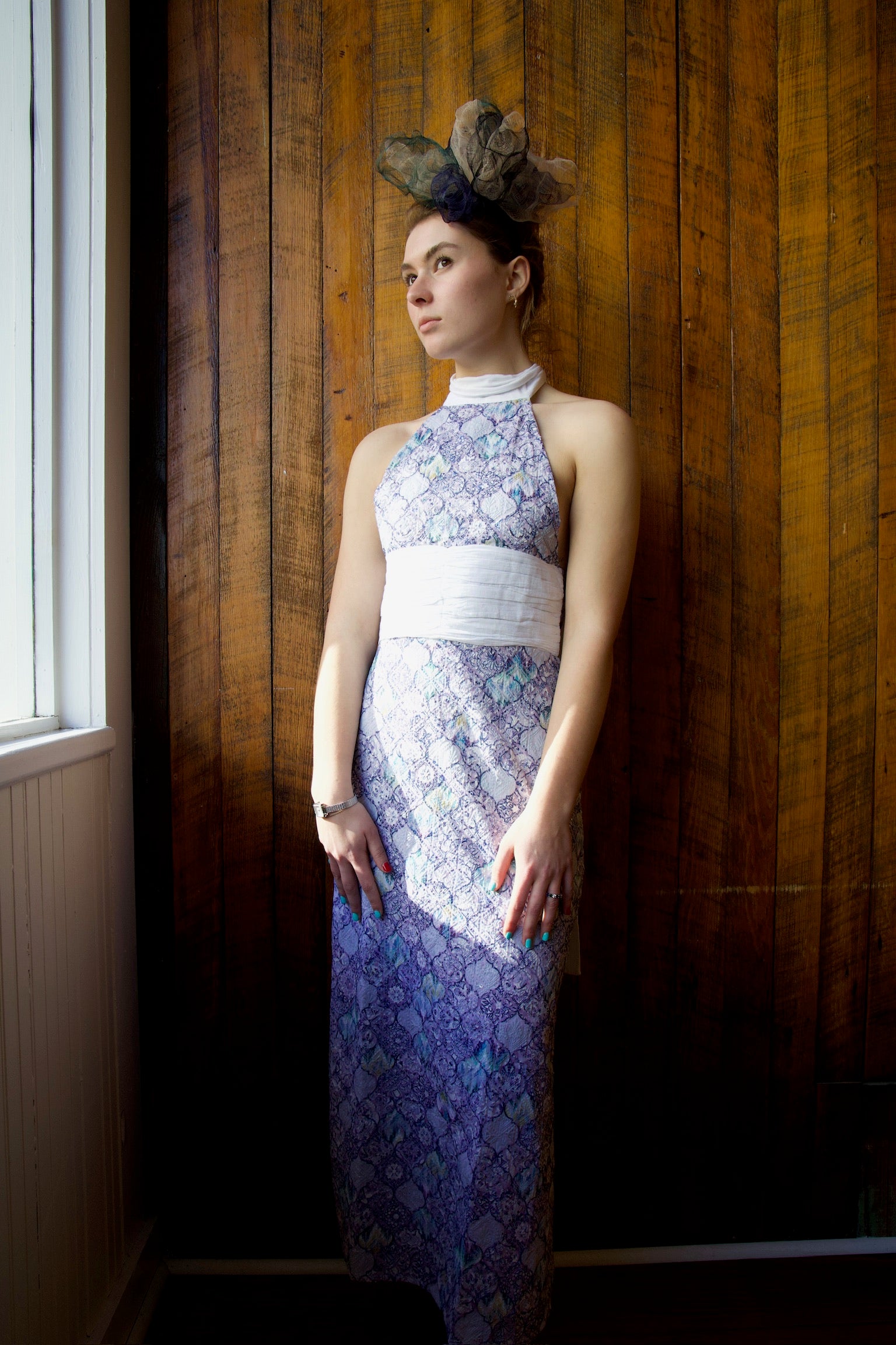 LUNA LAVENDER CLEAR SPARKLE HIGH NECK MIDI MAXI DRESS