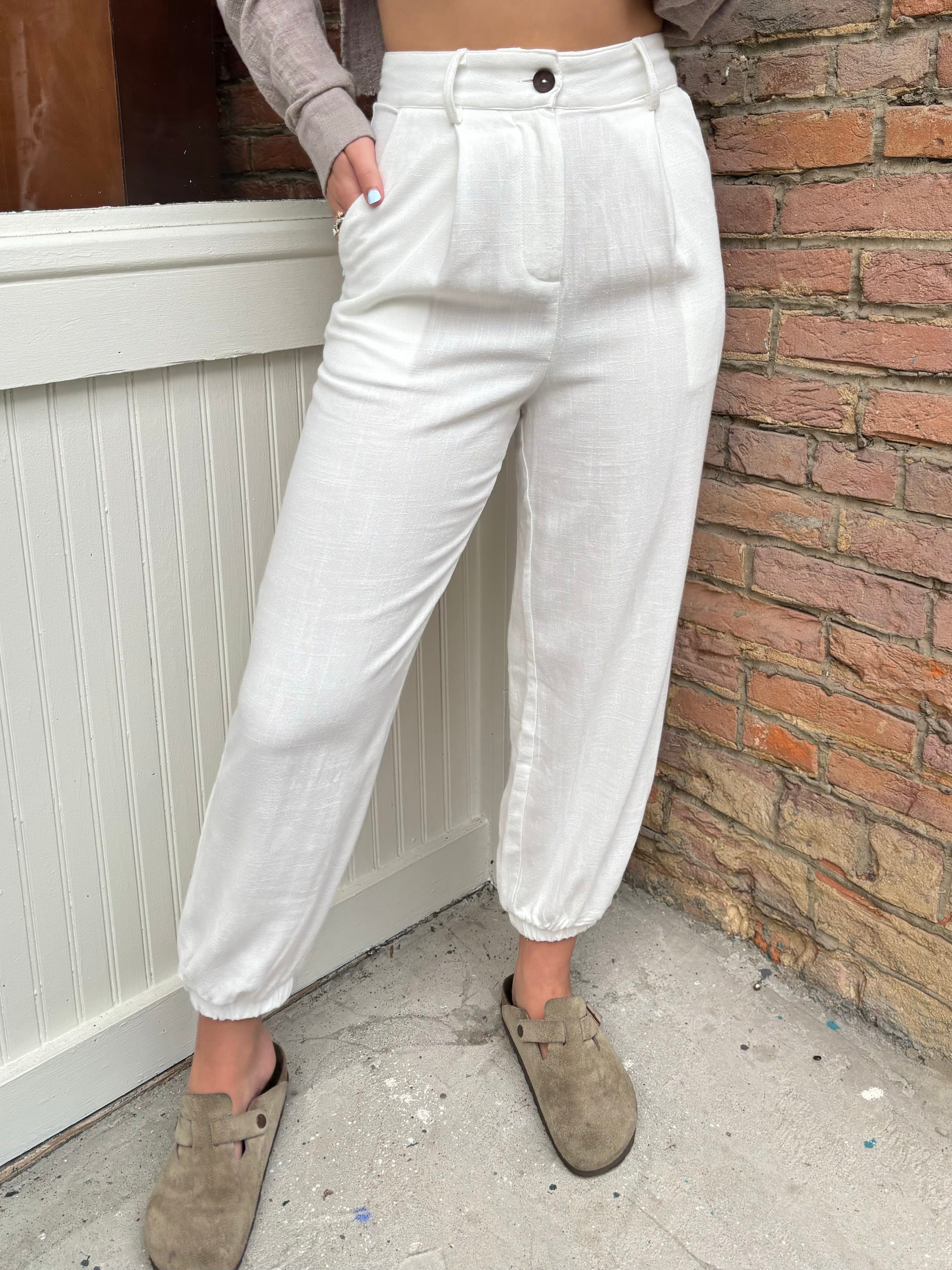 COTTON LINEN ULTRA SOFT JOGGER CROPPED TROUSER