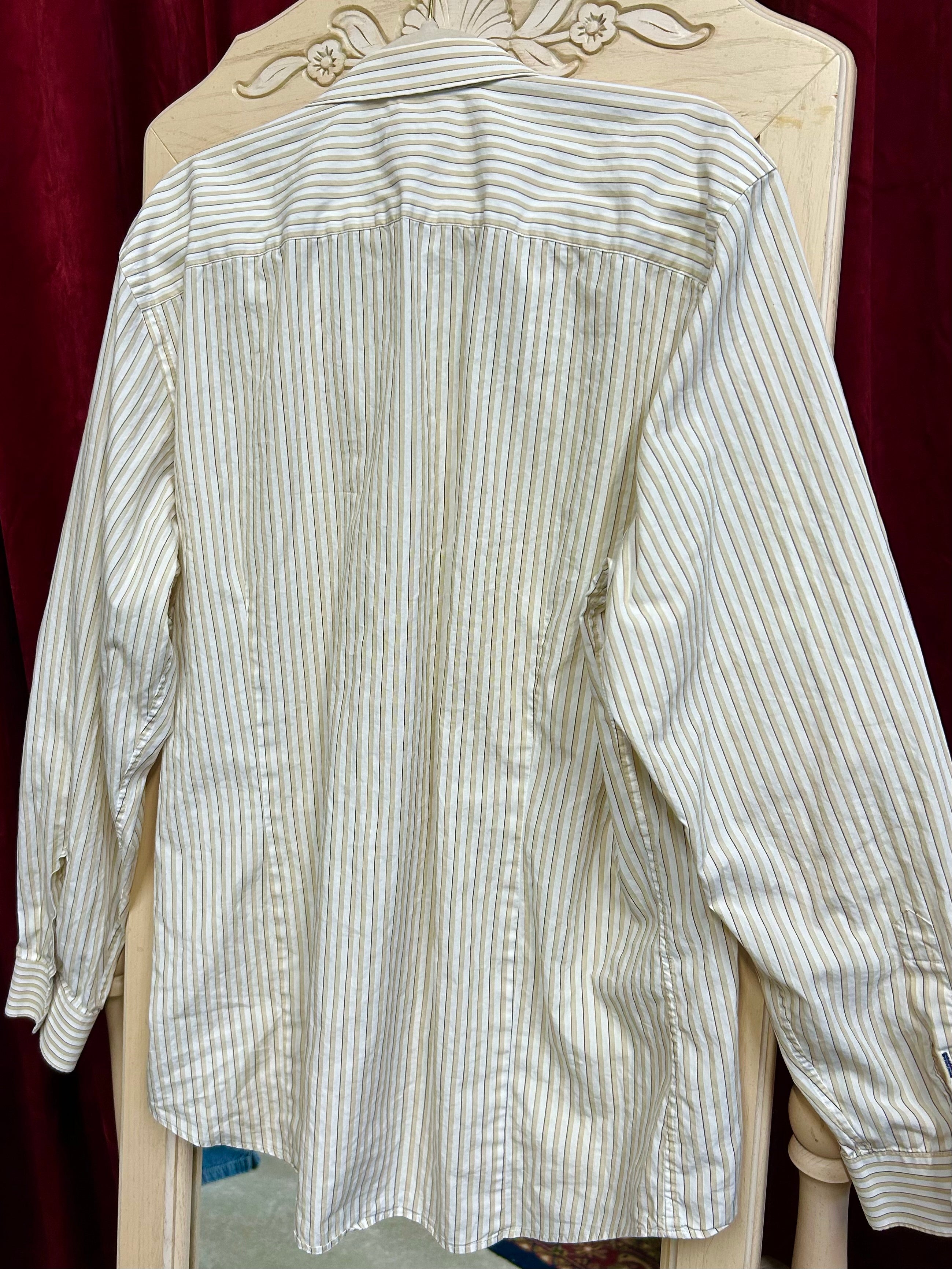 BANANA REPUBLIC: WHITIE & LIGHT TAN STRIPE BUTTON DOWN