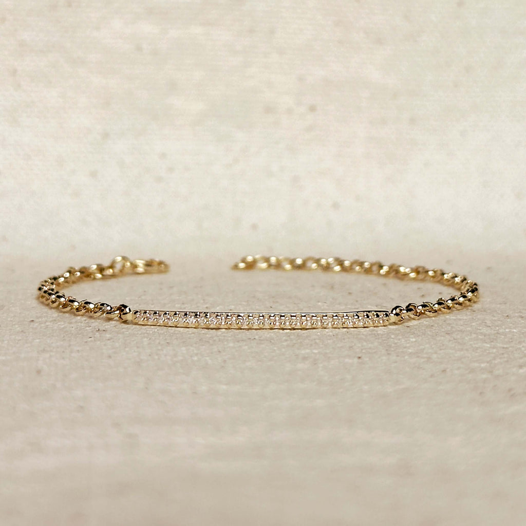 CZ bar bracelet, gold bar bracelet, 18k gold filled bracelet, gold filled bracelet, cubic zirconia bracelet, micro CZ bracelet, dainty gold bracelet, delicate gold bracelet, minimalist gold bracelet, thin gold bracelet, everyday gold bracelet, adjustable gold bracelet, stacking bracelet, layering bracelet, sparkle bracelet, diamond look bracelet, modern gold bracelet, simple gold bracelet, 2mm bar bracelet, petite CZ bracelet, gold filled jewelry, demi fine jewelry, non tarnish bracelet, water resistant bra