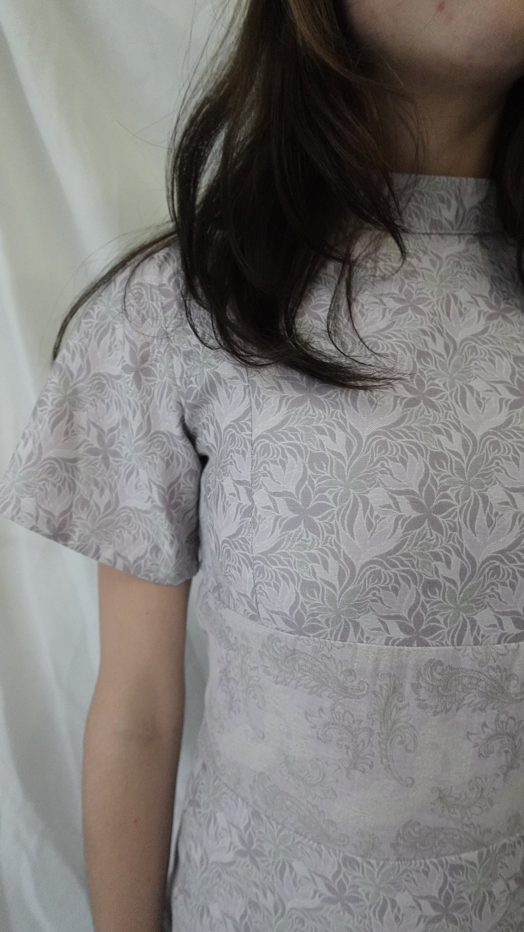 LAVENDER TULIP HIGH TO LOW HEM HIGH NECK SHORT SLEEVED JAPANESE DRESS