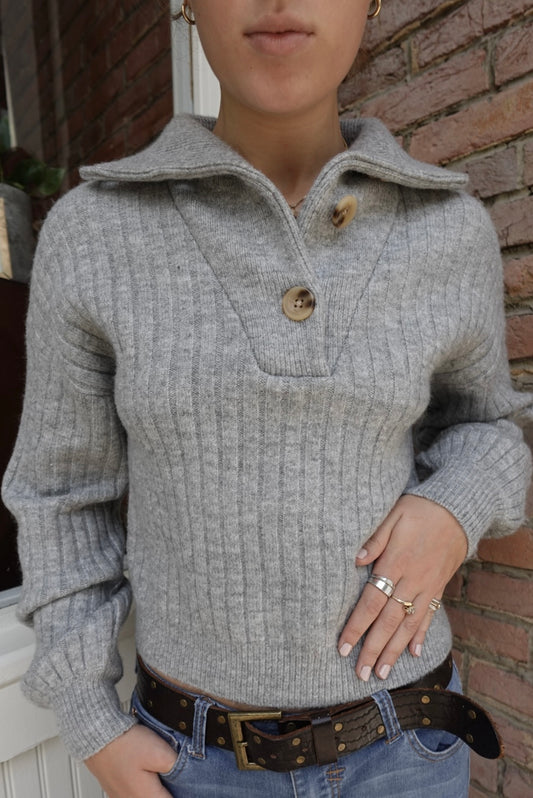 CORA BUTTON FRONT FUNNEL NECK SWEATER