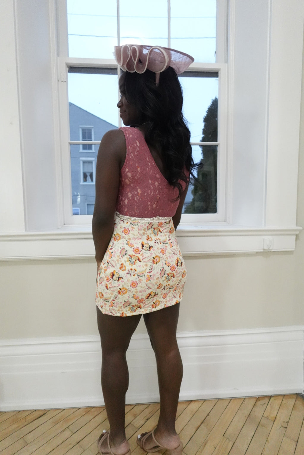 BLOOMINGTON FLORAL LACE MINI BUTTON COCKTAIL DRESS