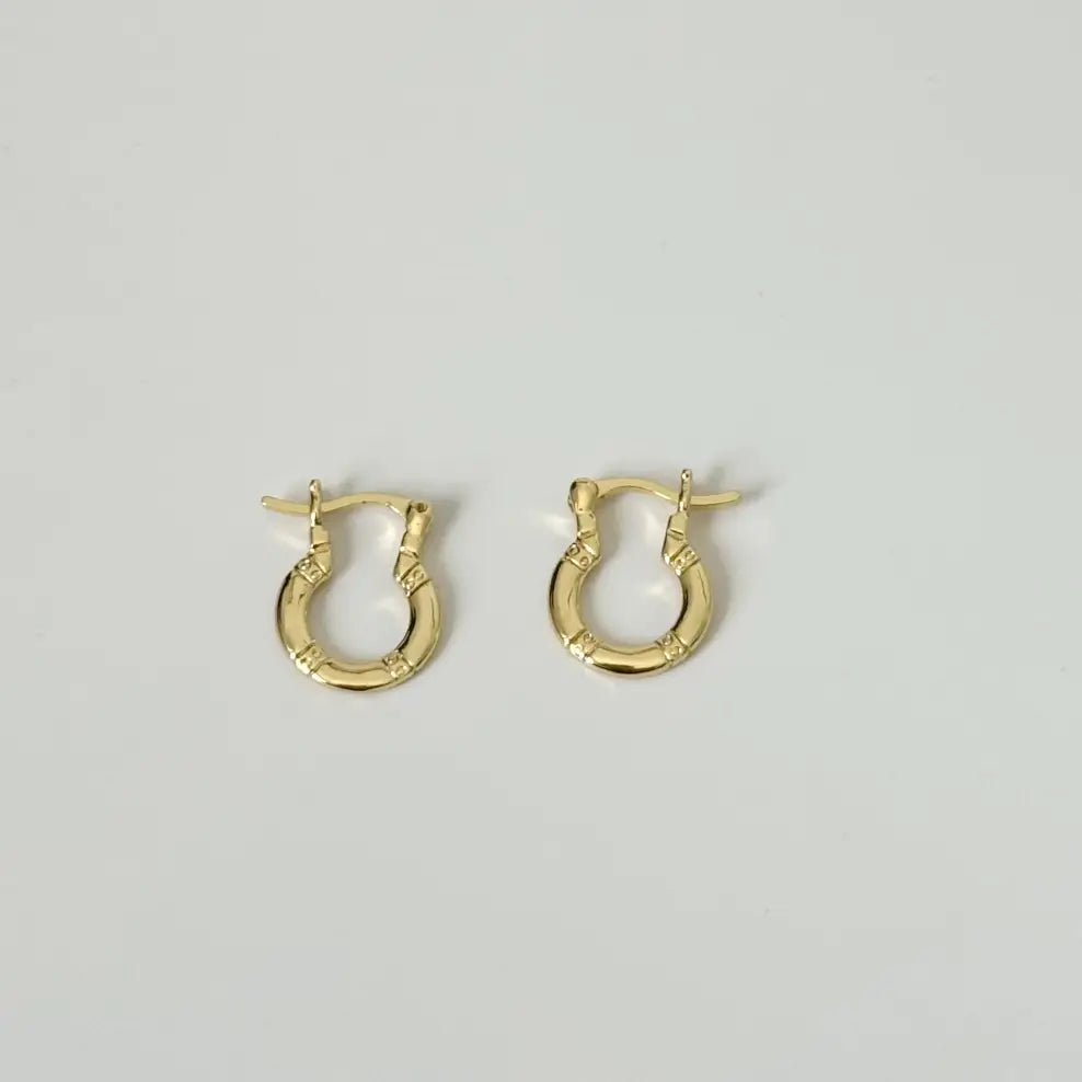 Gold hoop earrings on a light gray background