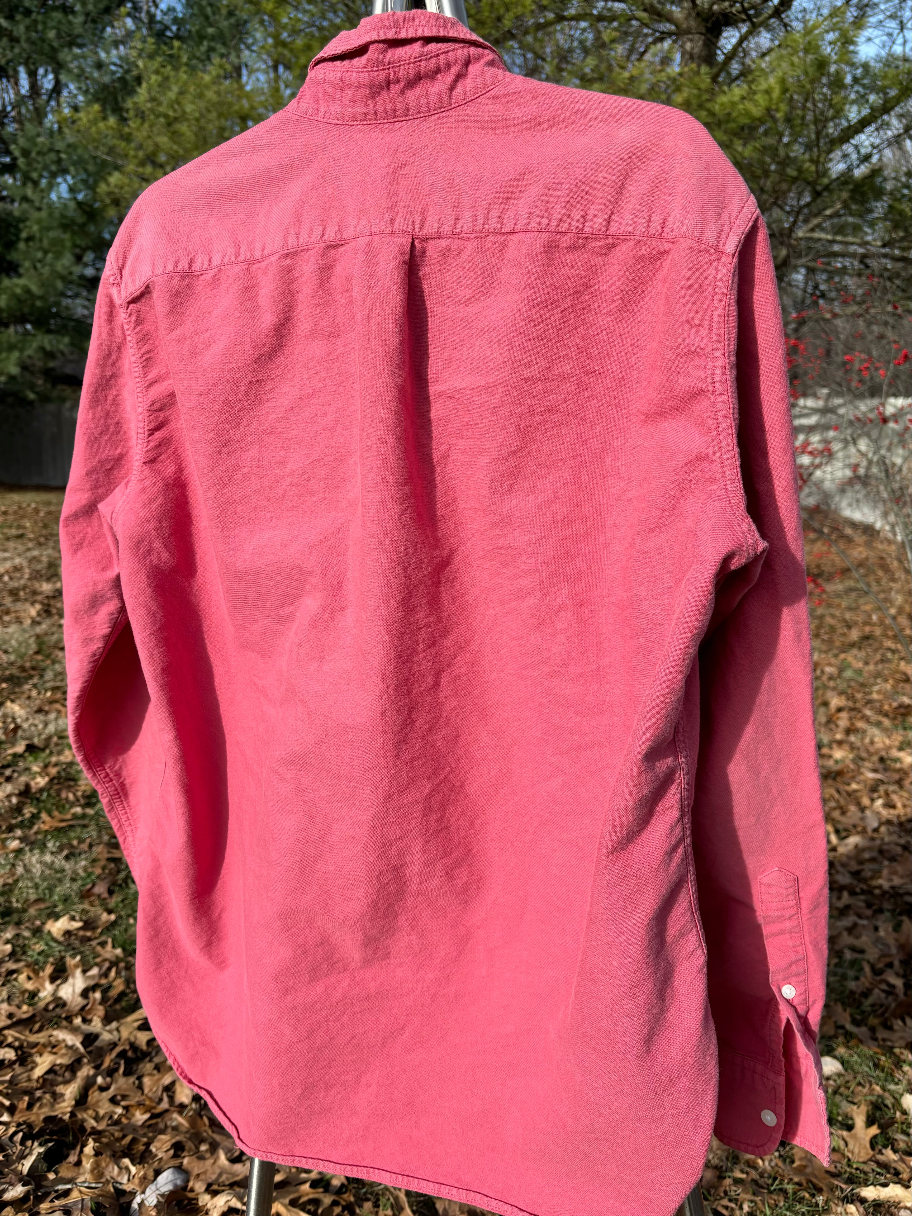 J CREW: GARMENT DYED OXFORD WASHED CLOTH LIGHT RED BUTTON DOWN