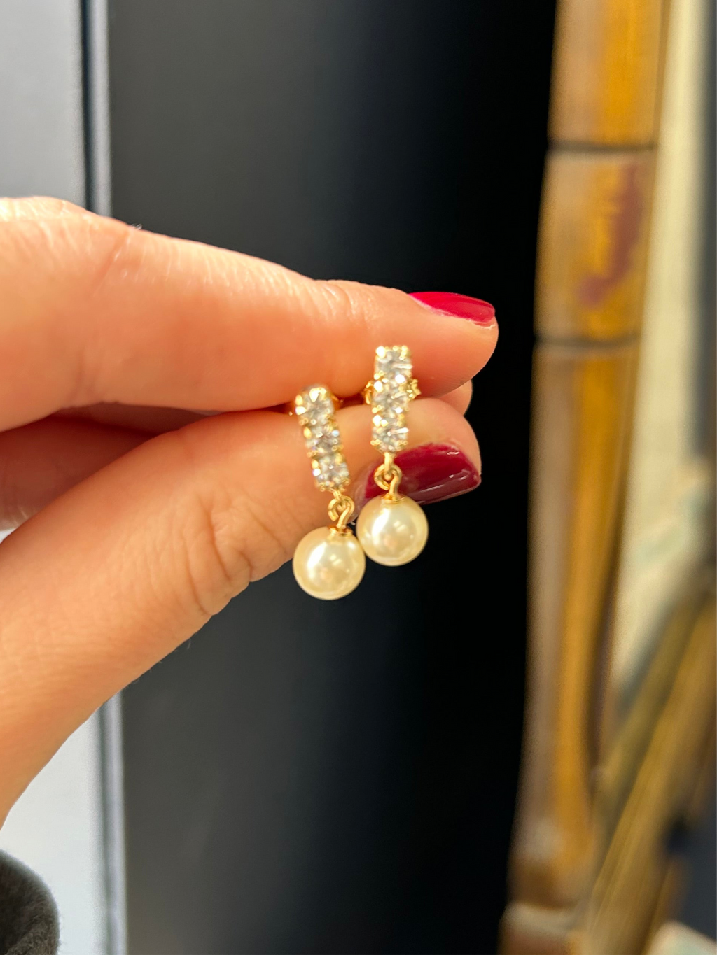 CZ TRIO DIAMOND DROP PERFECT PEARL 14K GOLD FILLED EARRINGS