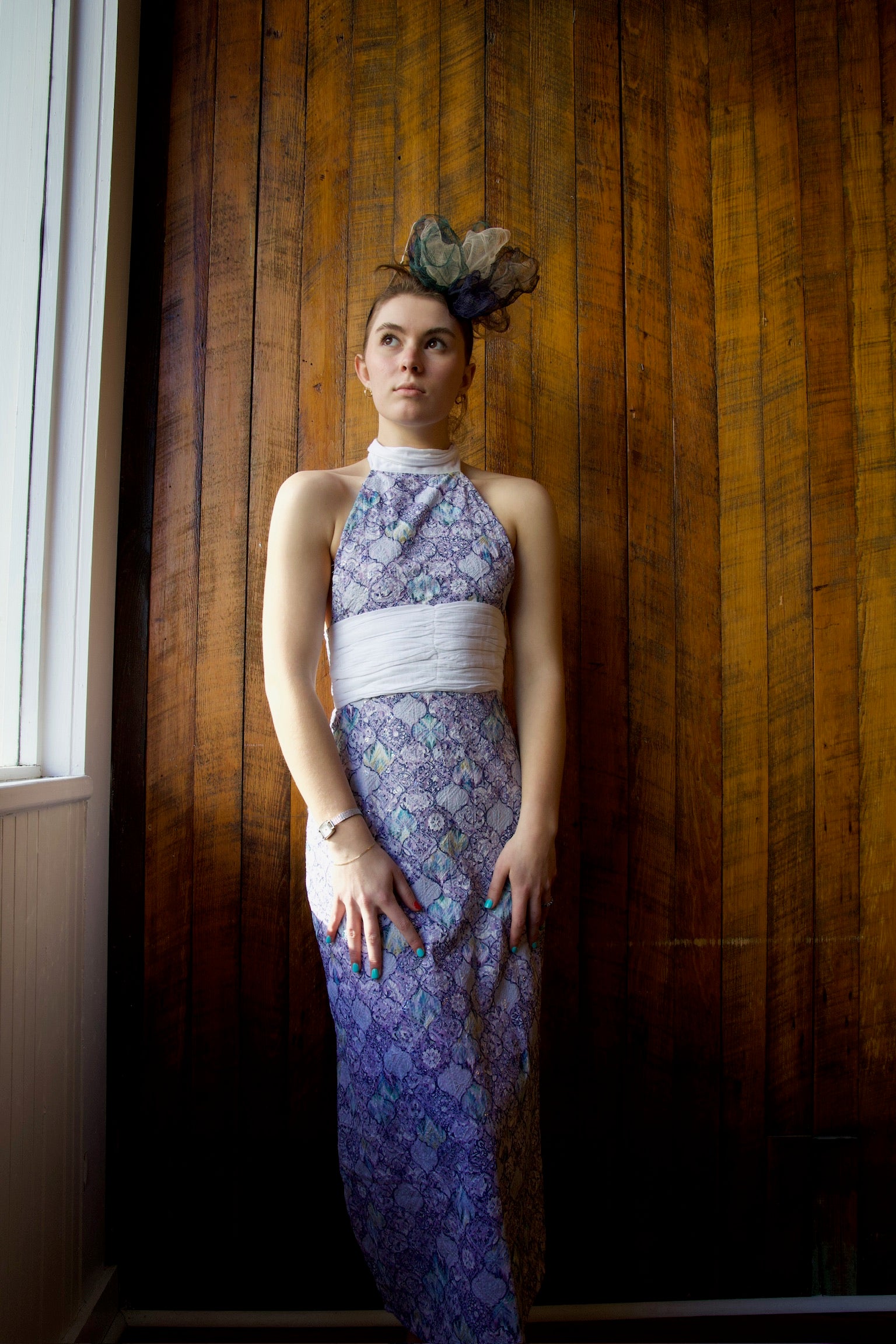 LUNA LAVENDER CLEAR SPARKLE HIGH NECK MIDI MAXI DRESS