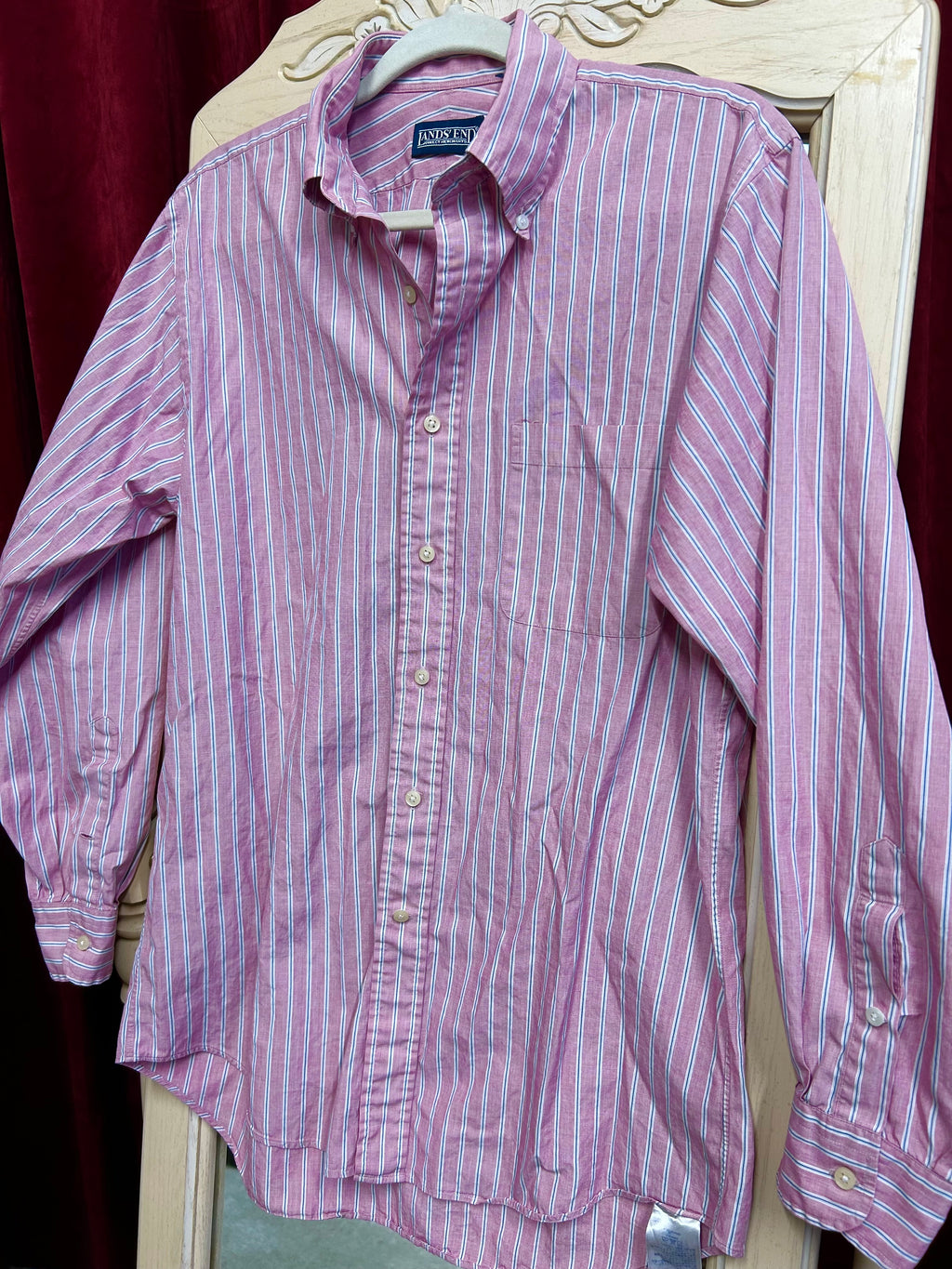 LANDS END: MUTED PALE STRIPED PINK BUTTON DOWN