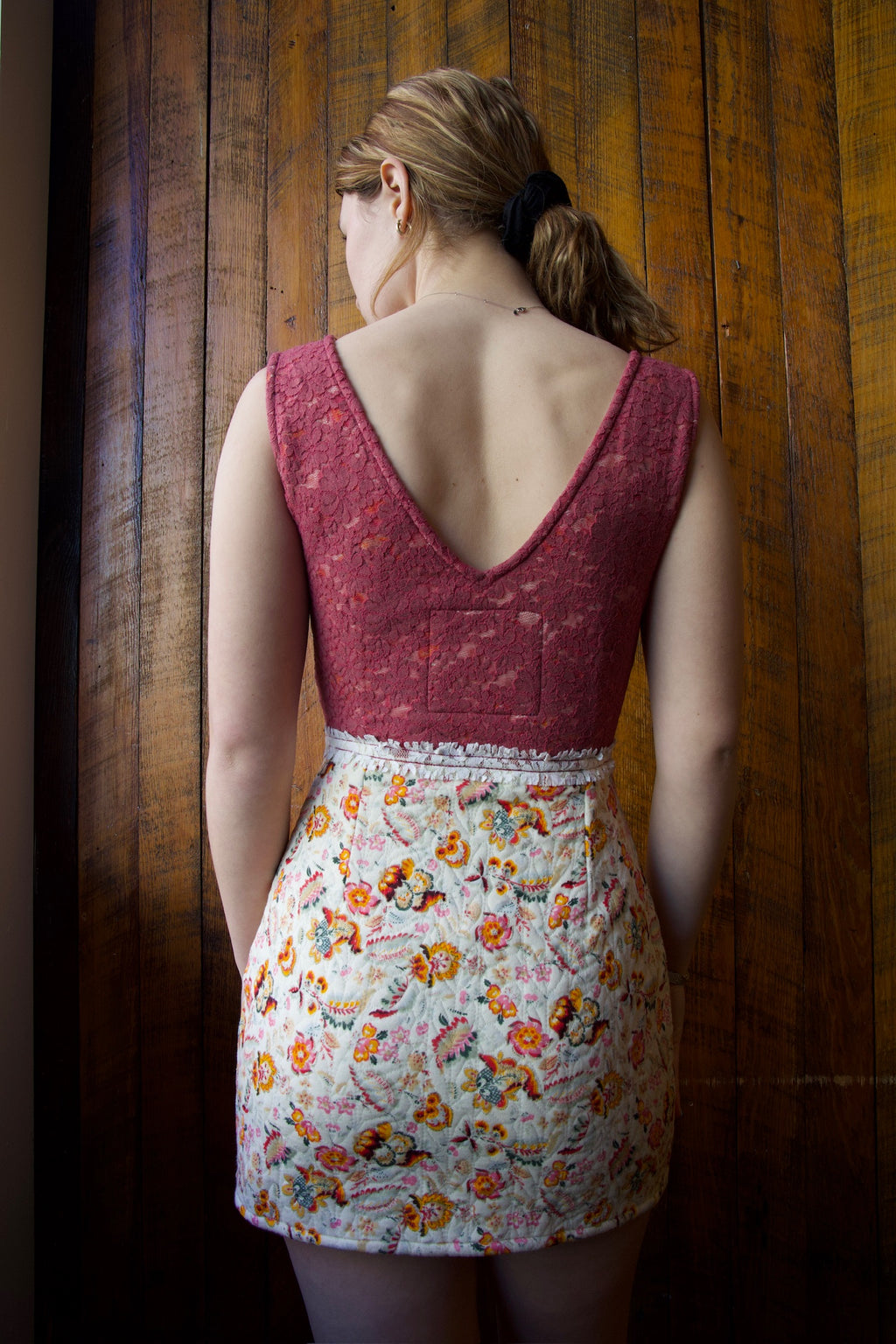 BLOOMINGTON FLORAL LACE MINI BUTTON COCKTAIL DRESS