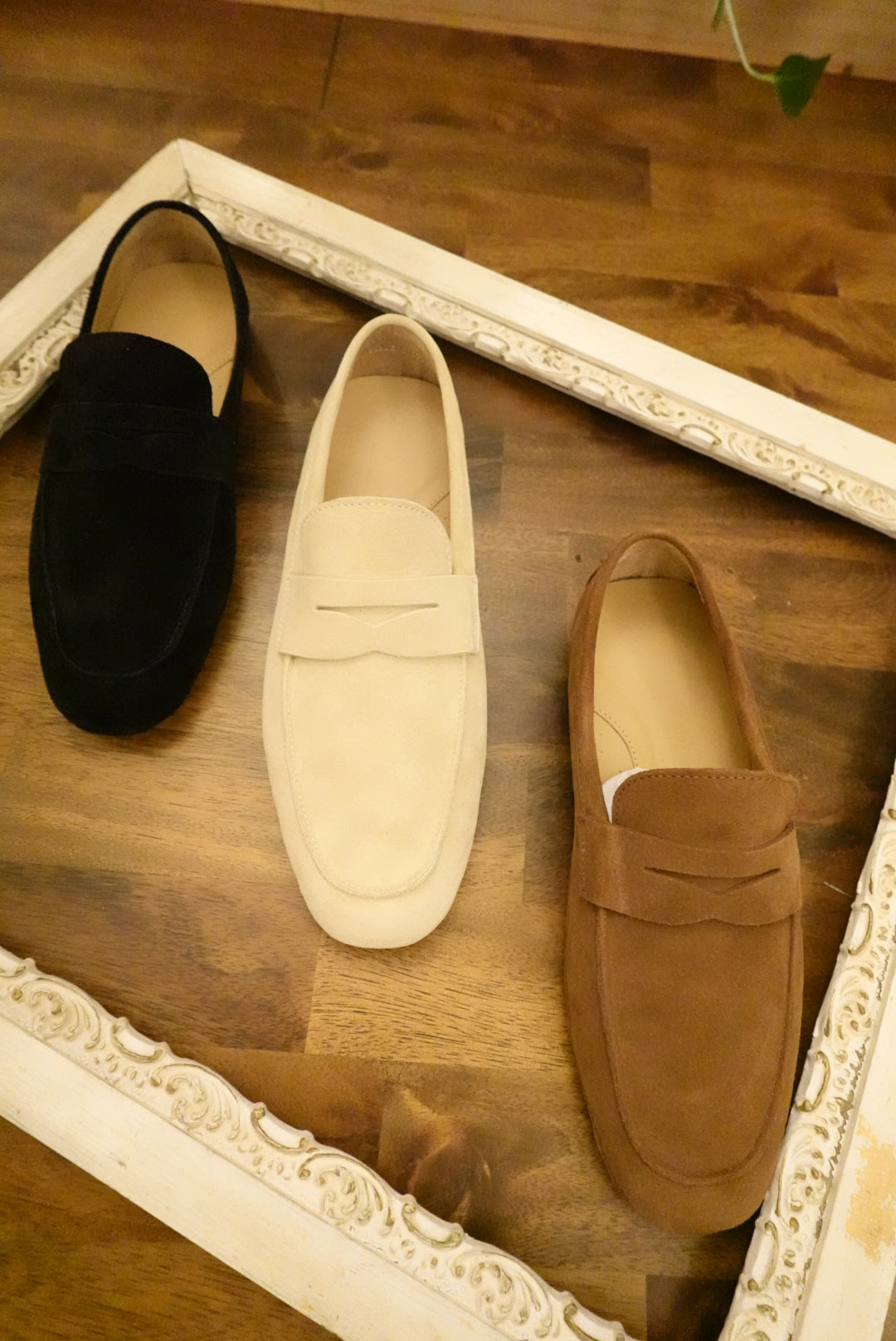 HANDMADE ITALIAN BONE BEIGE TAN/ AMBER POINTS ARTISAN GENUINE SUEDE/ LEATHER LOAFERS