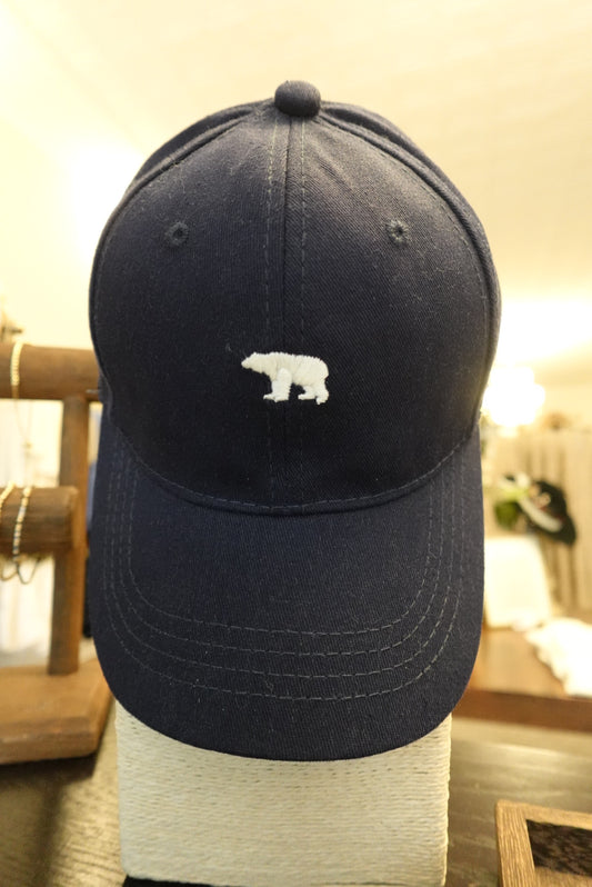 NAVY EMBROIDERED POLAR BEAR UNISEX BASEBALL HAT