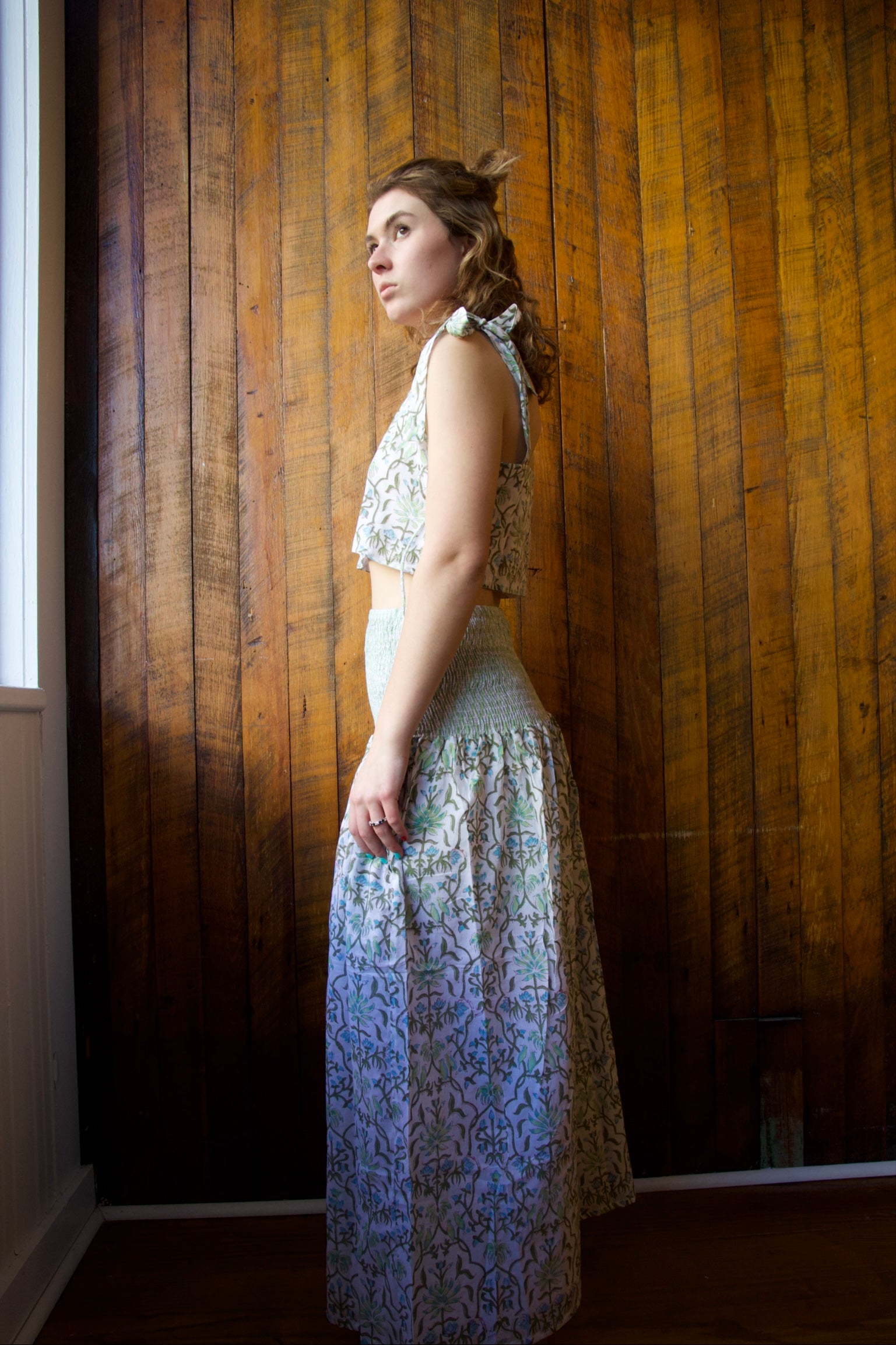 Smocked Waist Striped Maxi Skirt