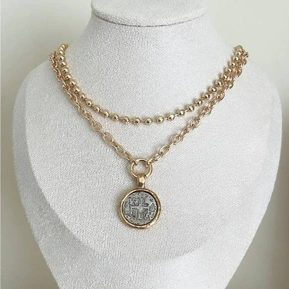 antique coin necklace, coin necklace, vintage coin necklace, Roman coin necklace, medallion necklace, gold coin necklace