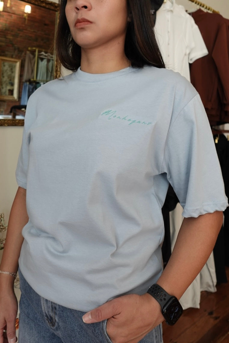 PALE BLUE ORIGINAL COASTAL EMBROIDERED GRAPHIC OVERSIZED TSHIRT