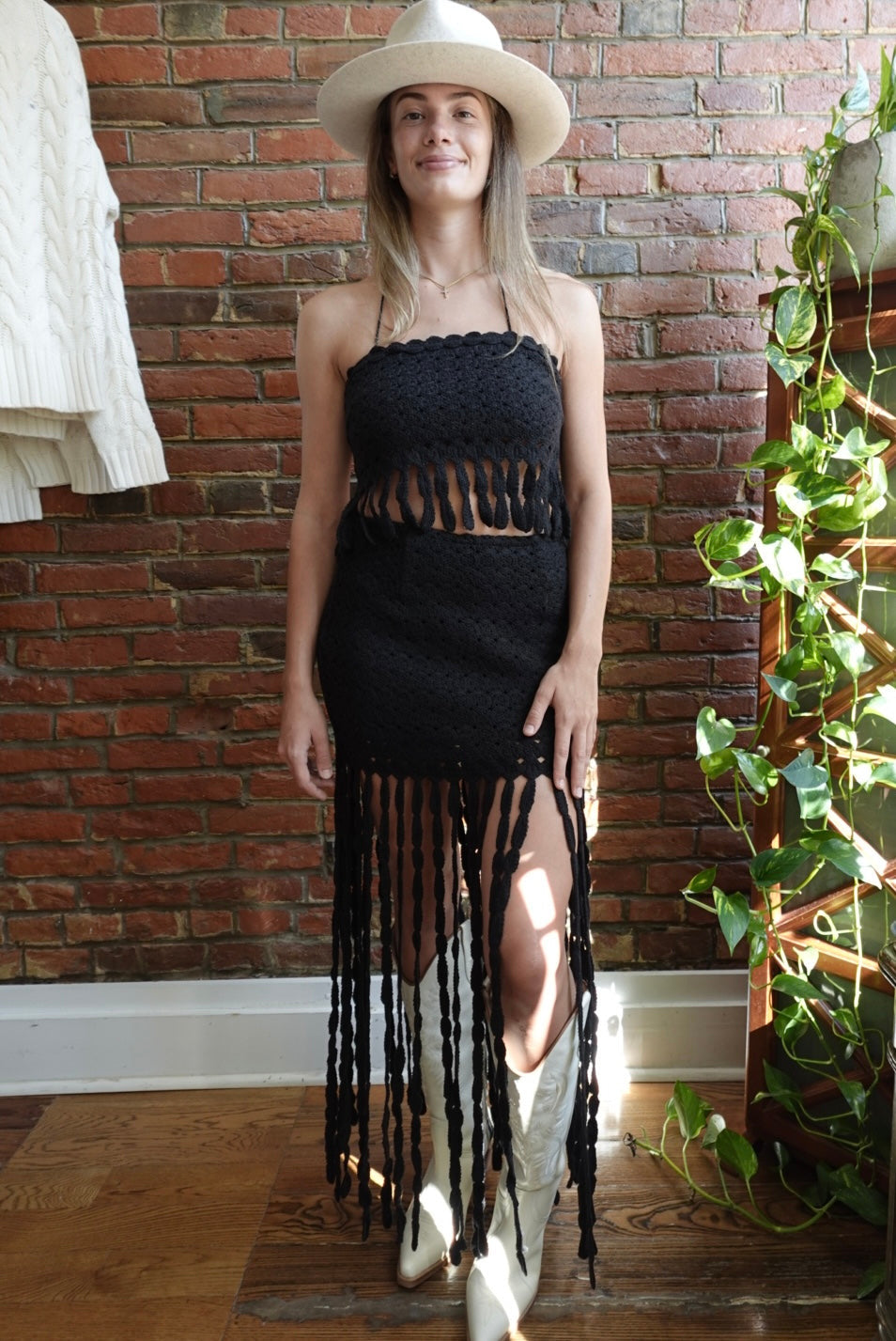 CROCHET KNIT EYELET FRINGE MINI MAXI SKIRT