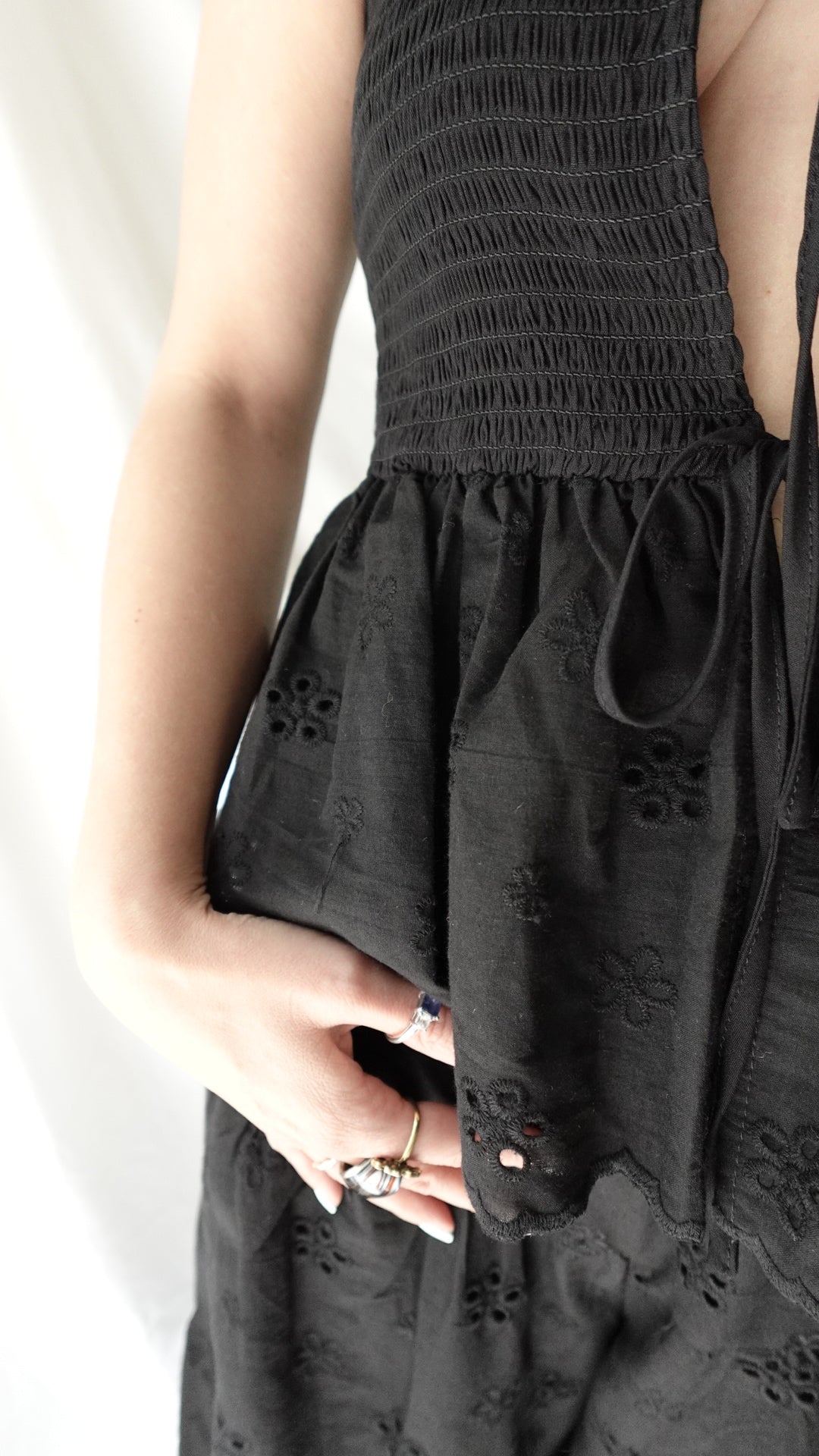 black_smocked_cotton_vest_tie top