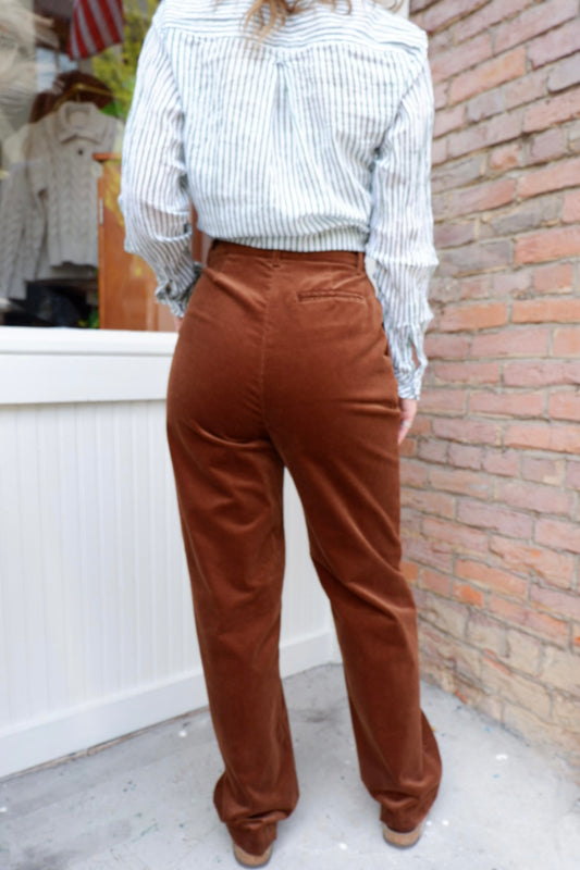 PIERRE BROWN CORDUROY HIGH WAISTED TROUSER