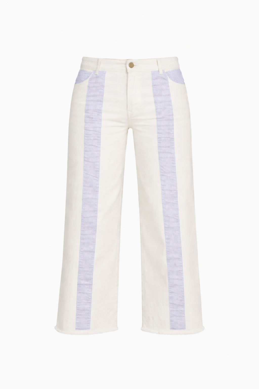 BIANCA CREAM STRIPED MID-RISE WIDE LEG DENIM JEANS