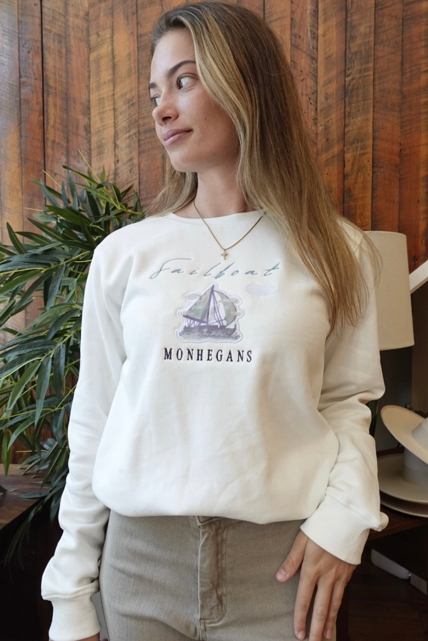 ORIGINAL ART D.B. SAILBOAT PATCH MONHEGANS EMBROIDERED UNISEX CREWNECK