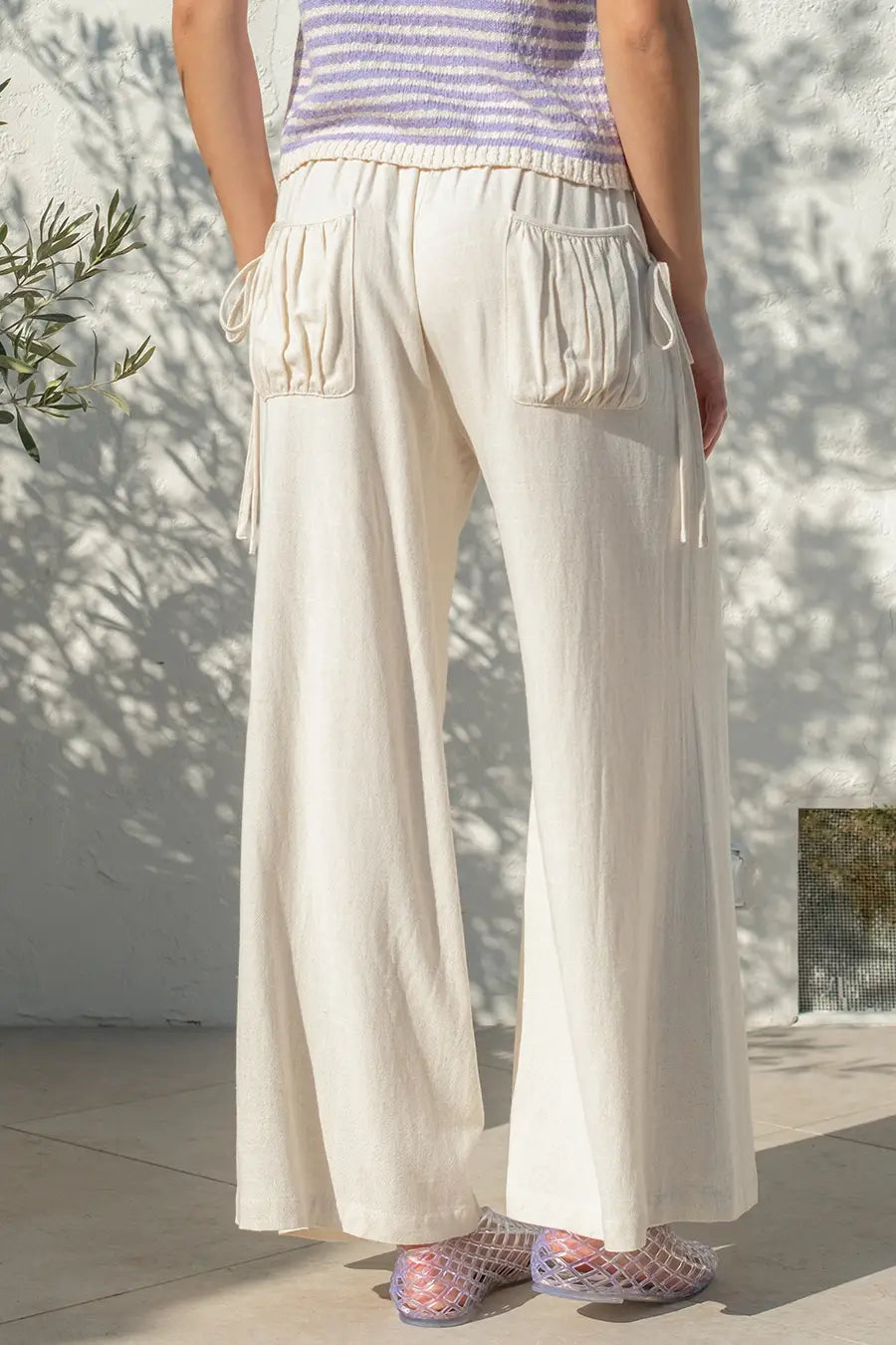 cotton linen blend pants, drawstring linen pants, elastic waist linen pants, wide leg linen pants, minimalist