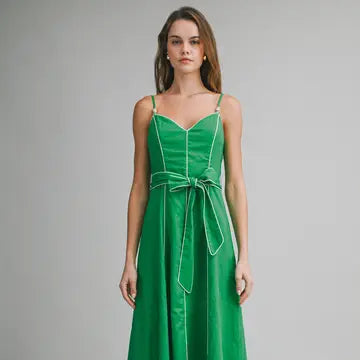 cotton summer midi dress, flowy green dress, coastal summer dress, lightweight linen dress, breathable cotton dress