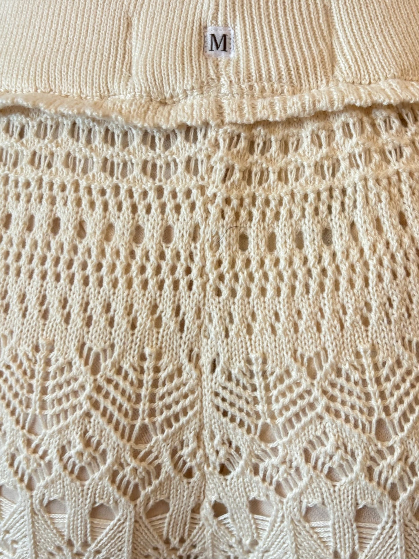 CROCHET KNIT BEIGE SOFT PATTERN PANTS