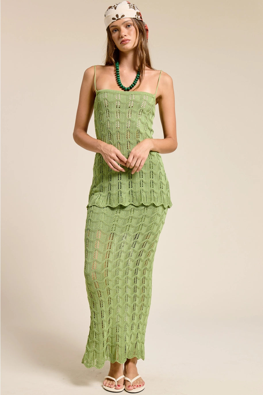 AVOCADO SCALLOPED CROCHET MAXI SKIRT