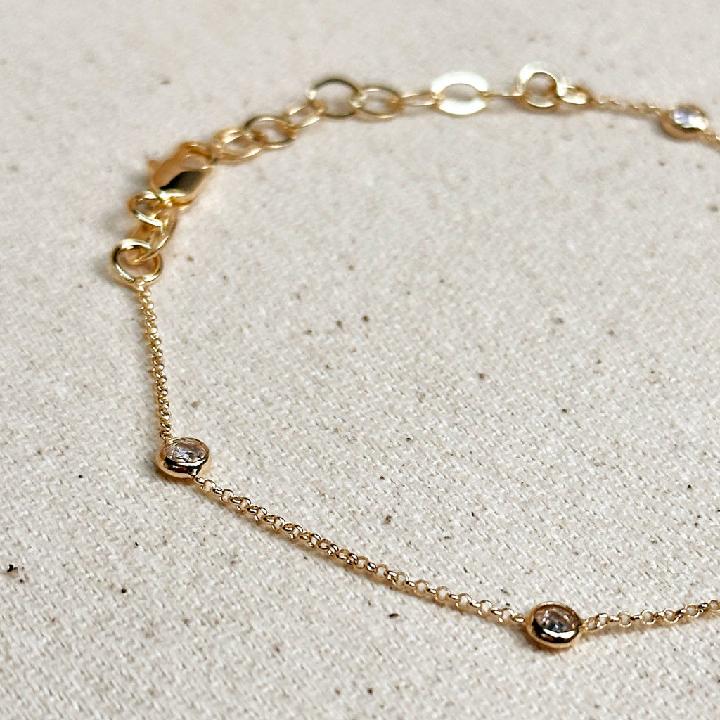gold bezel bracelet, bezel CZ bracelet, 18k gold filled bracelet, gold filled bracelet, cubic zirconia bracelet, solitaire CZ bracelet