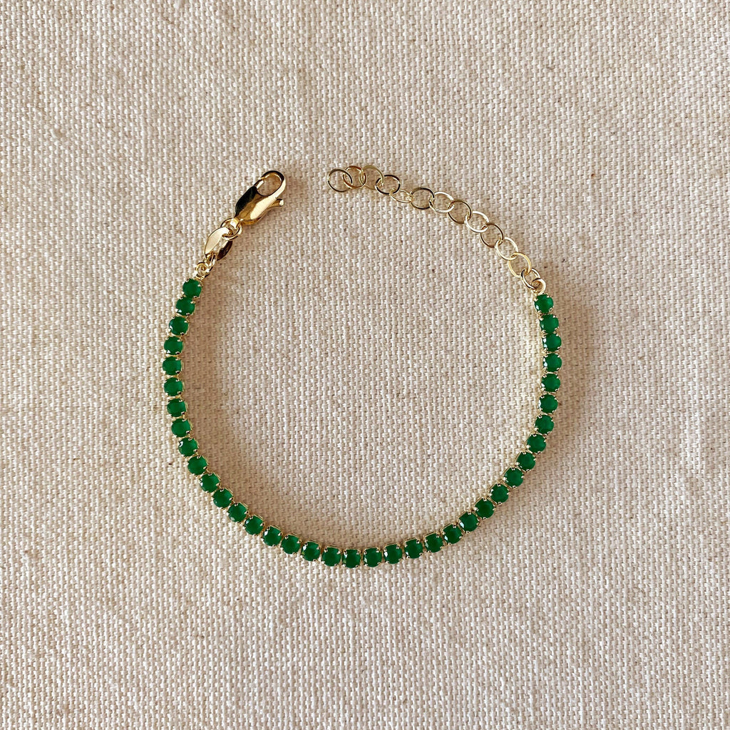 emerald green tennis bracelet, gold filled emerald bracelet, emerald CZ bracelet, green tennis bracelet, 18k gold filled bracelet, gold filled bracelet, yellow gold tennis bracelet, green cubic zirconia bracelet, emerald look bracelet, 3mm tennis bracelet, adjustable tennis bracelet, dainty gold bracelet, everyday gold bracelet, stacking bracelet, layering bracelet, green statement bracelet, classic tennis bracelet, non tarnish bracelet, affordable tennis bracelet, affordable gold bracelet, waterproof brace