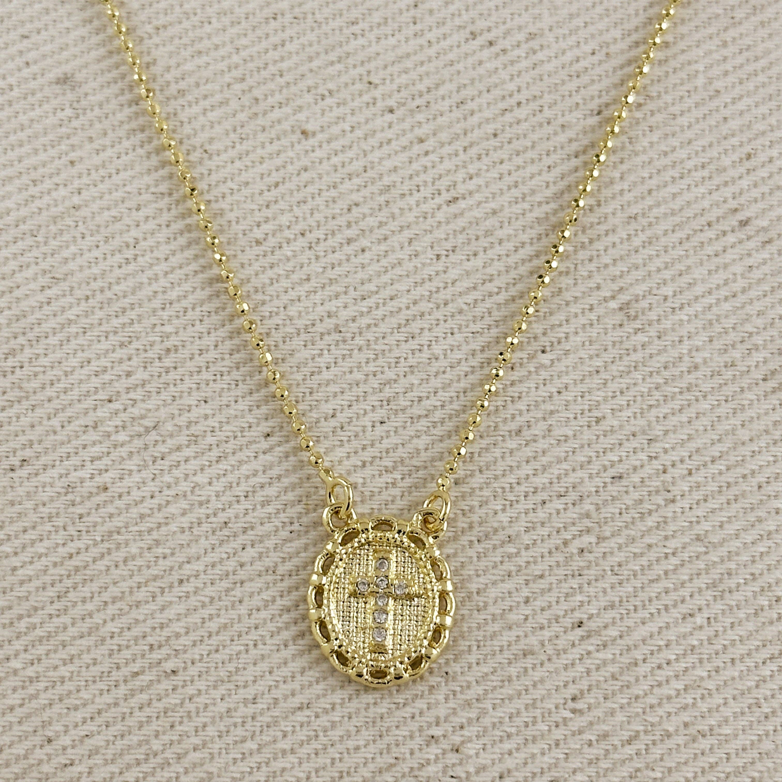 CROSS PLATE SCAPULAR 18K GOLD FILLED NECKLACE