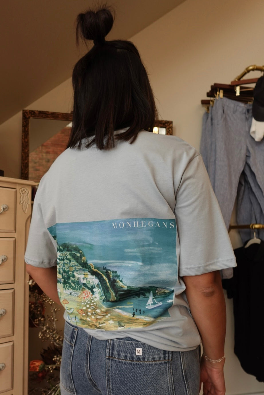 PALE BLUE ORIGINAL COASTAL EMBROIDERED GRAPHIC OVERSIZED TSHIRT