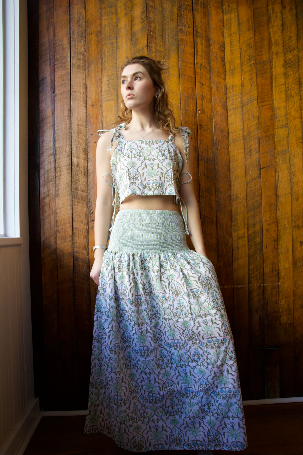 floral tie bow crop top tank blouse womens