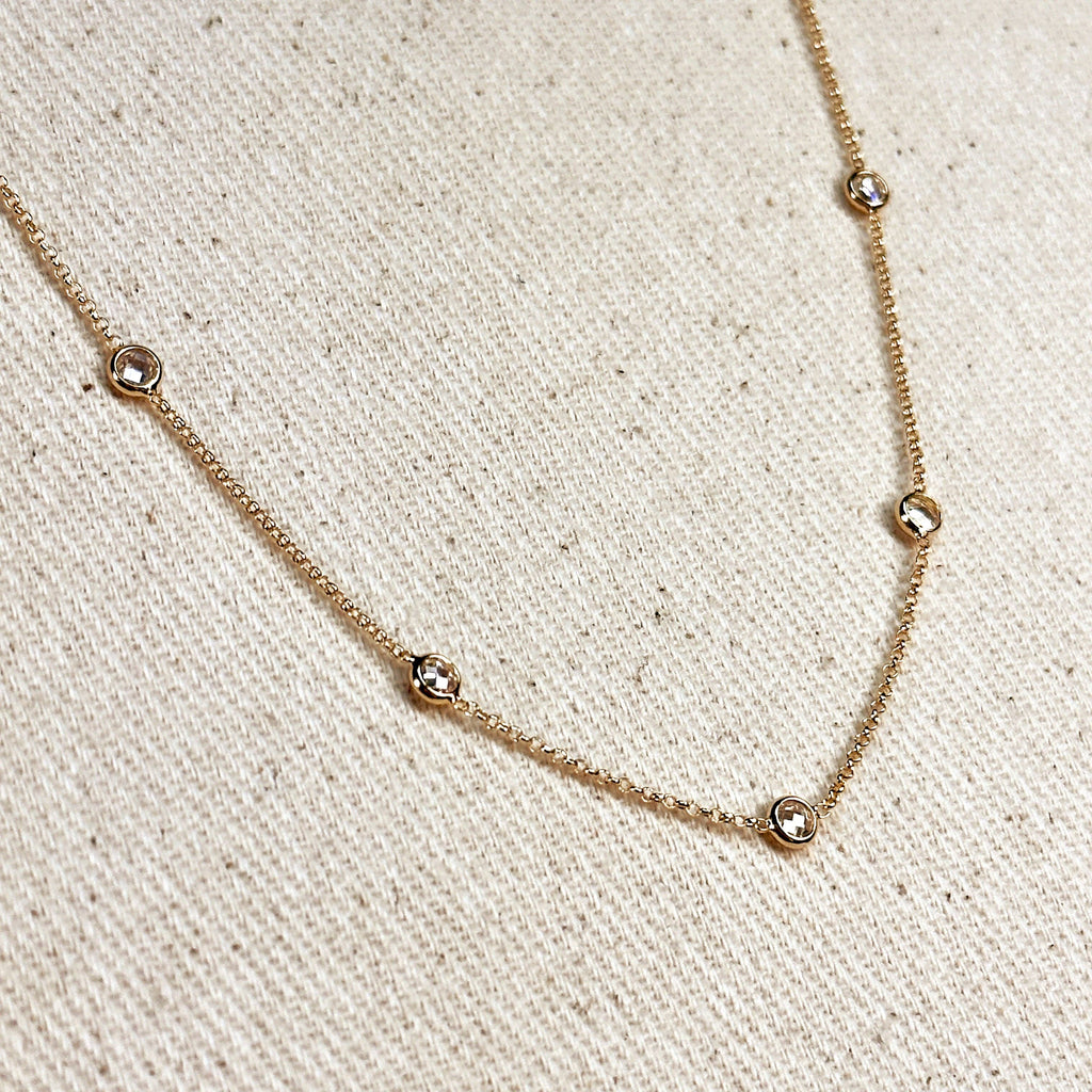 gold bezel necklace, bezel CZ necklace, 18k gold filled necklace, gold filled necklace, cubic zirconia necklace, solitaire CZ necklace,