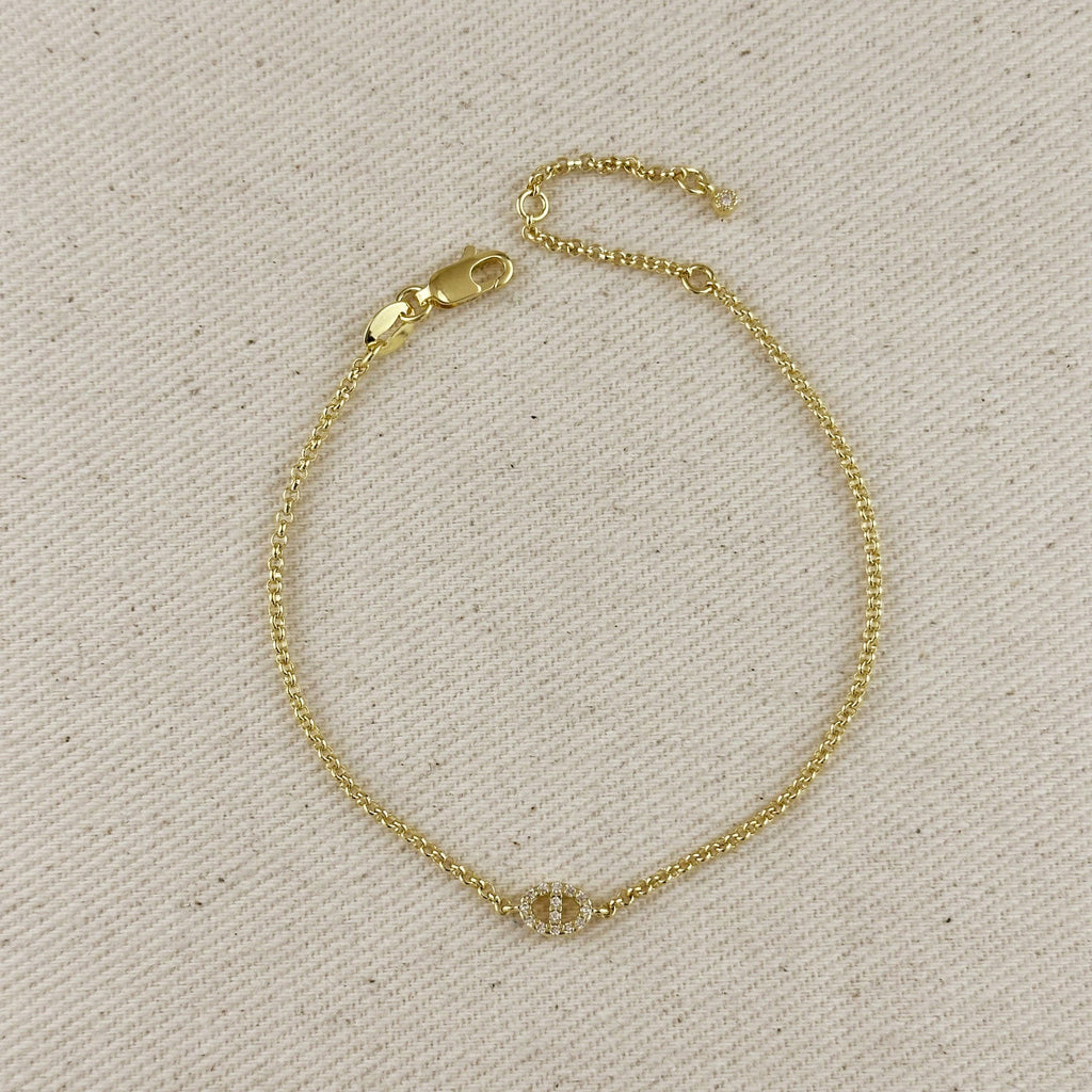 gold mariner bracelet, CZ mariner bracelet, mariner link bracelet, 18k gold filled bracelet, gold filled bracelet, cubic zirconia bracelet,