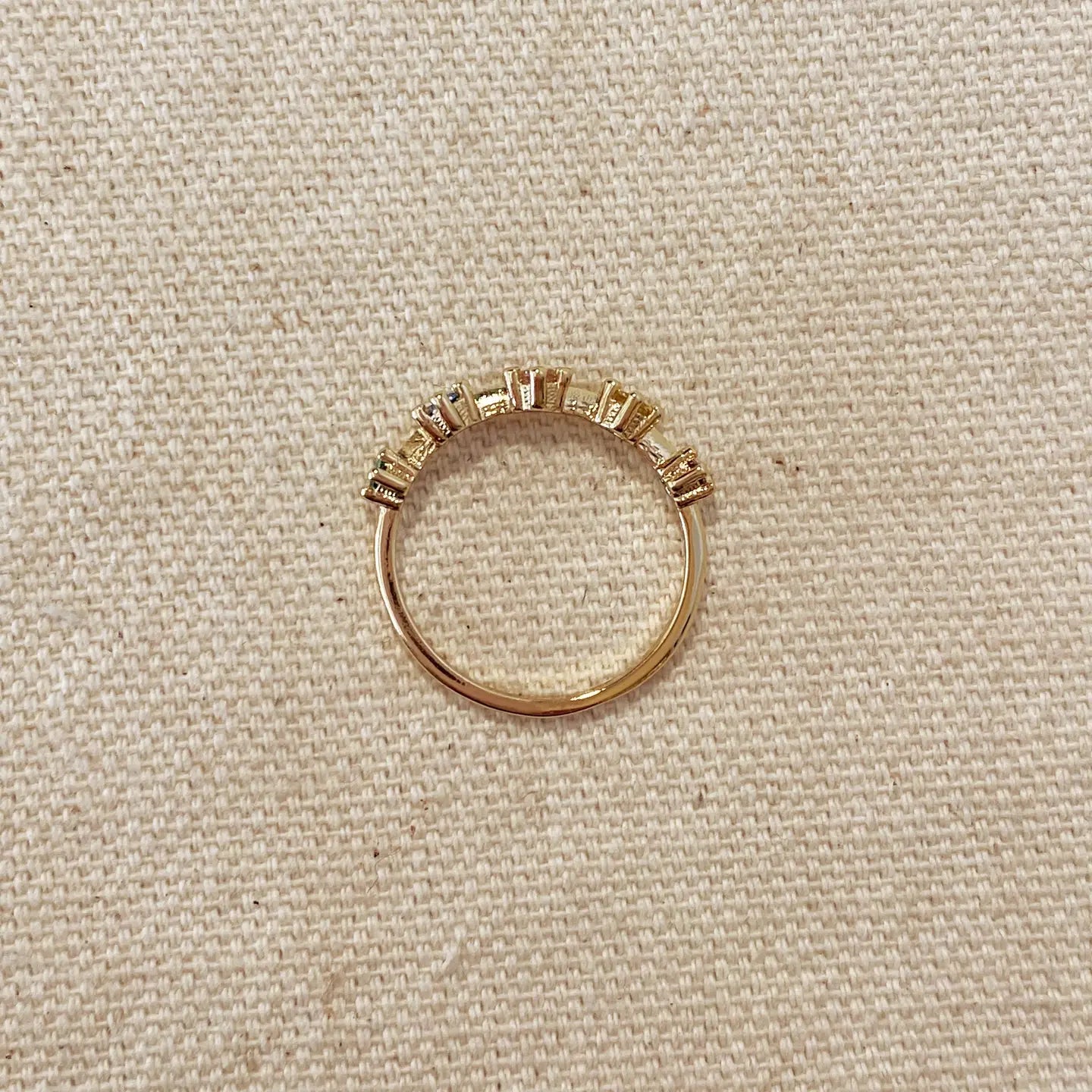gold ring, dainty statement ring, cubic zirconia ring, rainbow stone ring, multicolor gemstone ring, spring jewelry,