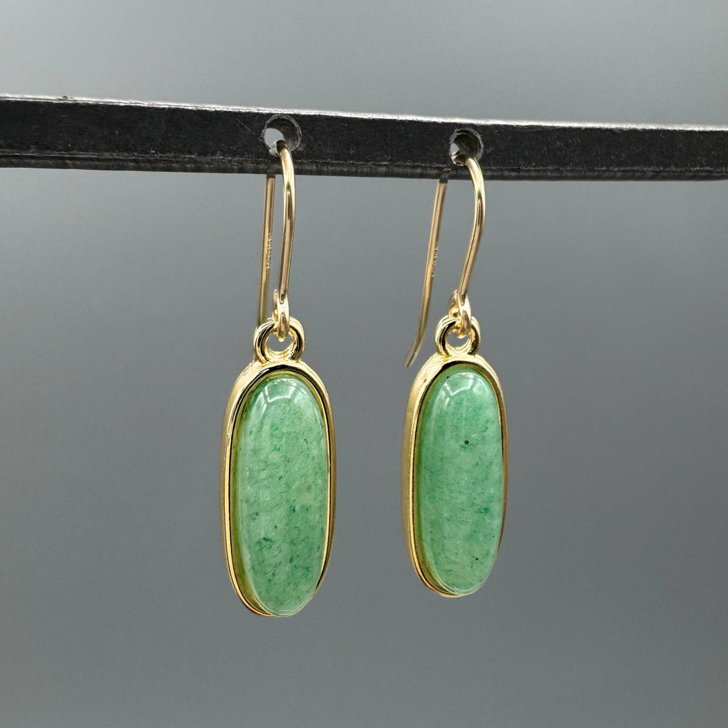 green aventurine earrings, aventurine earrings, gold aventurine earrings, green gemstone earrings, natural stone earrings, oval stone earrings, oblong stone earrings, elongated oval earrings, bezel set earrings, gold bezel earrings, green stone earrings, 14k gold filled earrings, gold filled earrings, gemstone stud earrings, oval stud earrings, statement studs, everyday earrings, minimalist earrings, earthy jewelry, botanical jewelry, nature inspired jewelry, green jewelry, demi fine jewelry, gold filled je