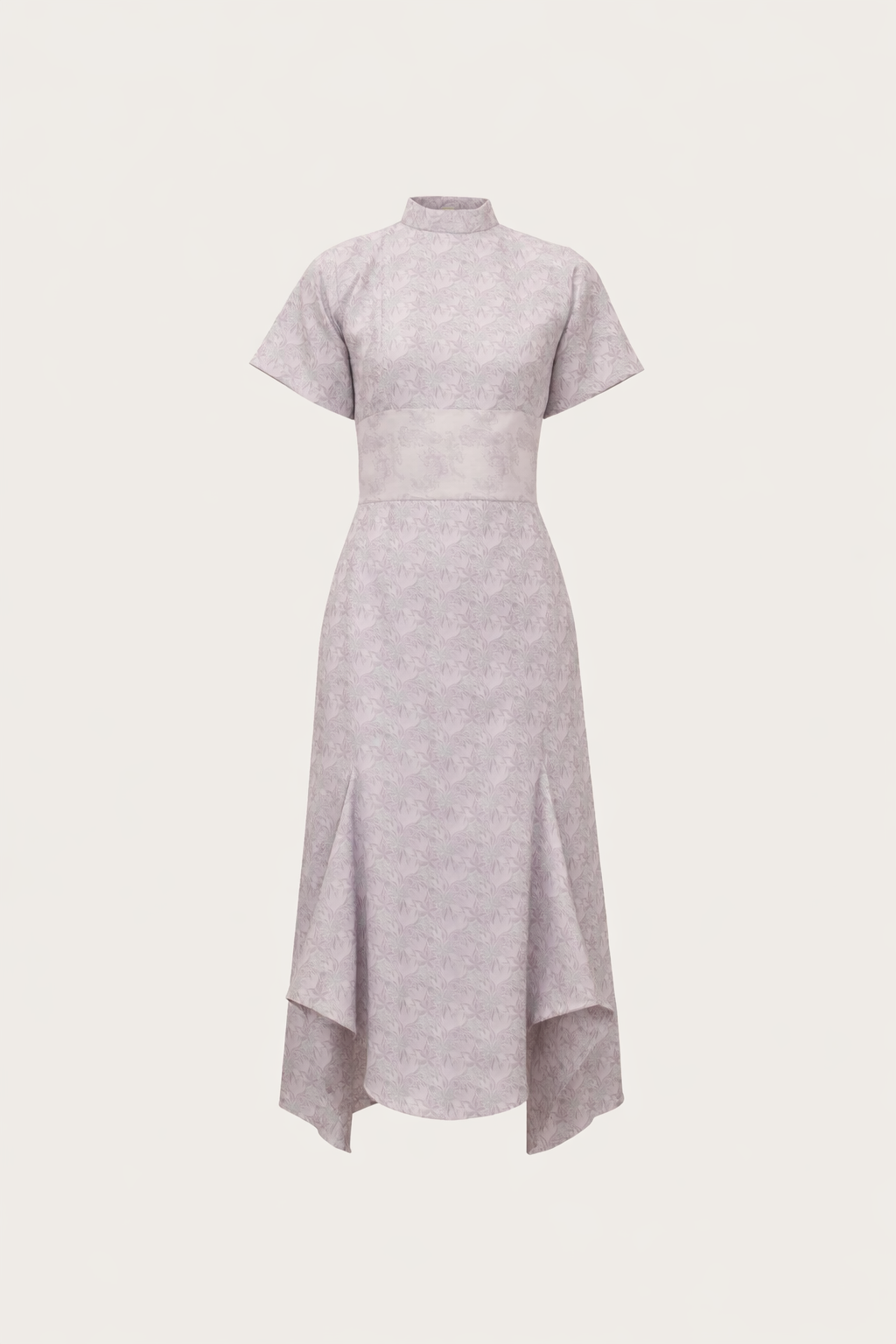 Light purple dress with a high-low hem on a white background