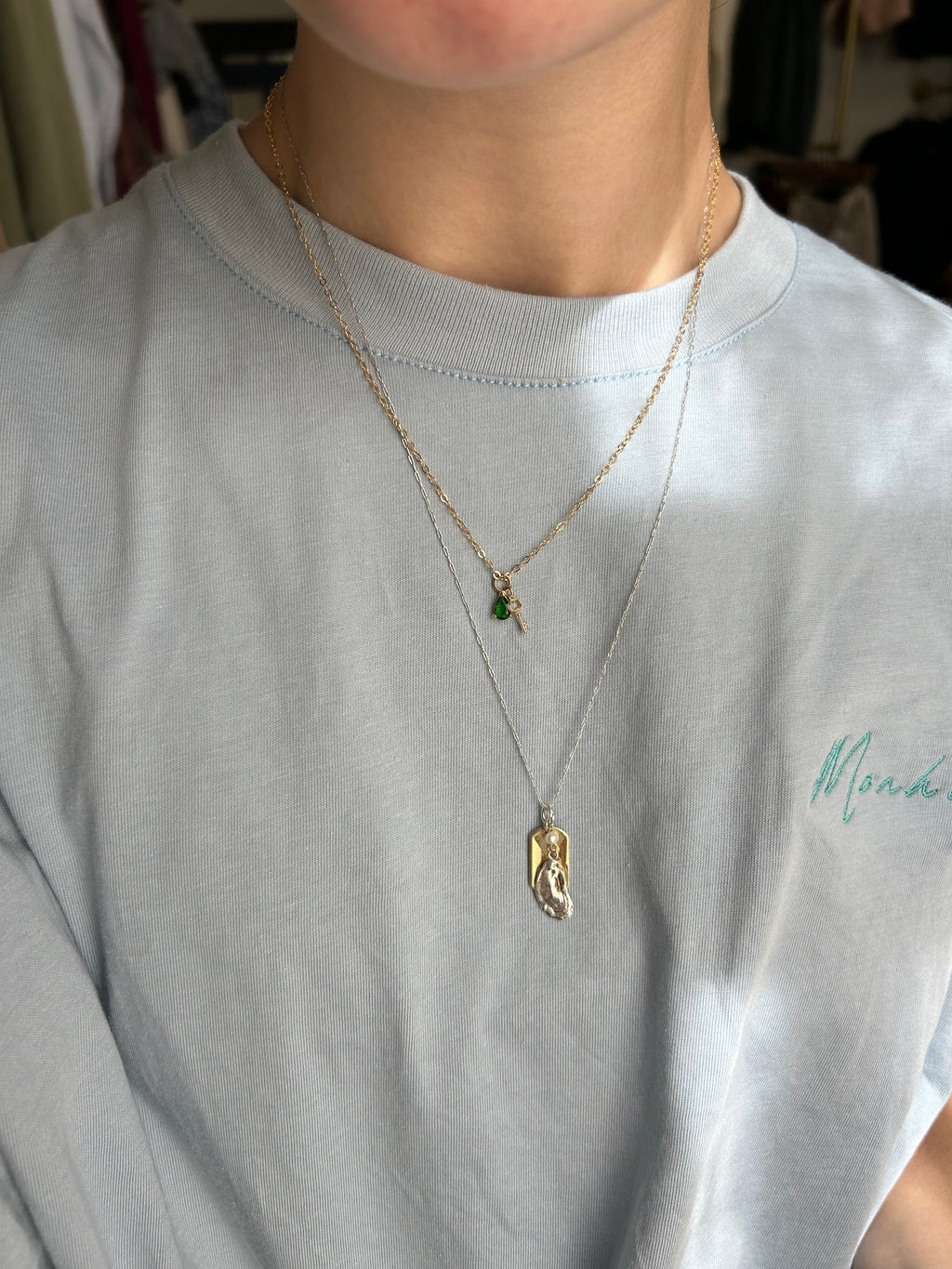 EMERALD & KEY CHARM 14K GOLD FILLED NECKLACE