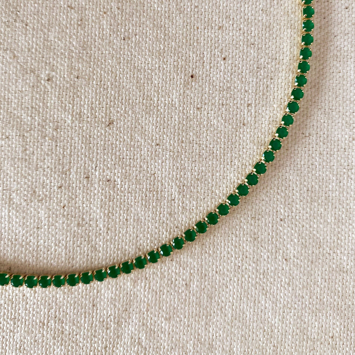 layering necklace, everyday gold necklace, green statement necklace, classic tennis necklace, gold filled jewelry, demi fine jewelry, waterproof necklace, hypoallergenic necklace, emerald green jewelry, matching jewelry set, gift for her, green jewelry gift