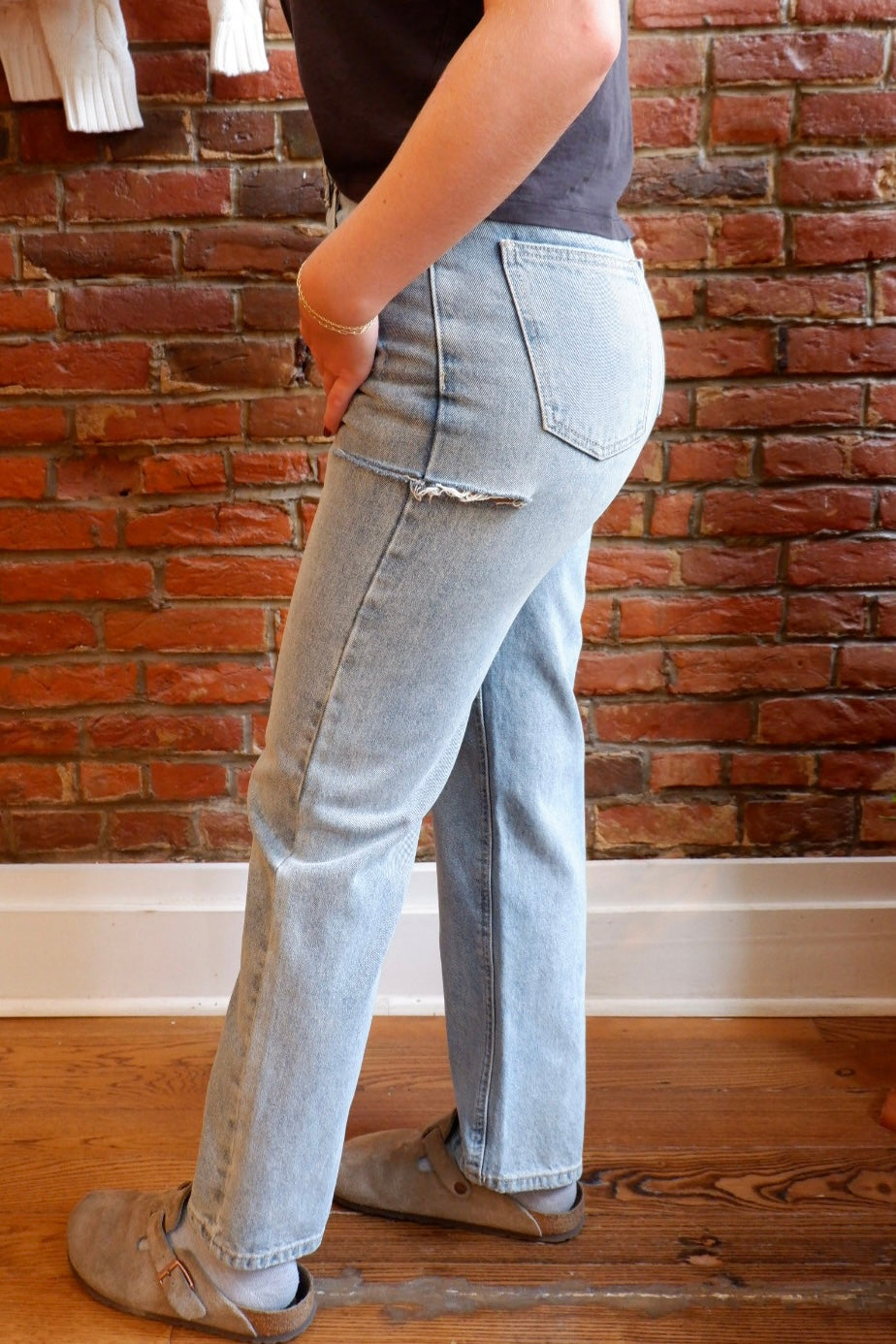 RACHEL MINIMAL RIPPED HIGH WAIST STRAIGHT LEG JEANS