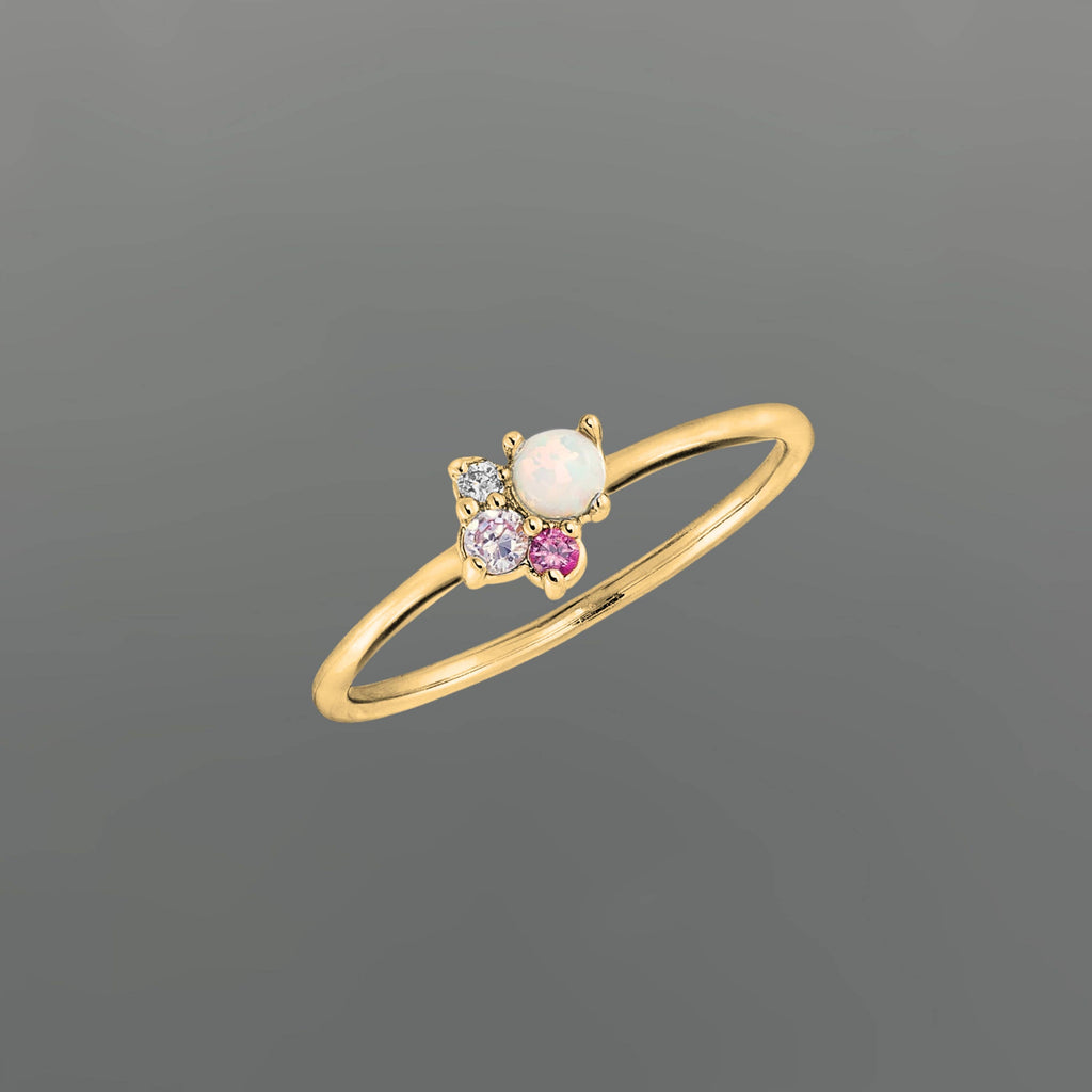 multi colored ring, ruby CZ ring, pink CZ ring, CZ cluster ring, pink cluster ring, simulated opal ring, opal CZ ring, cubic zirconia ring, colorful gemstone ring, pink gemstone ring, dainty cluster ring, delicate gold ring, delicate silver ring, gold filled ring, 14k gold filled ring, sterling silver ring, 925 sterling silver ring, thin band ring, 1.5mm band ring, stacking ring, everyday ring, pink jewelry, colorful jewelry, demi fine jewelry, gold filled jewelry, sterling silver jewelry, hypoallergenic ri