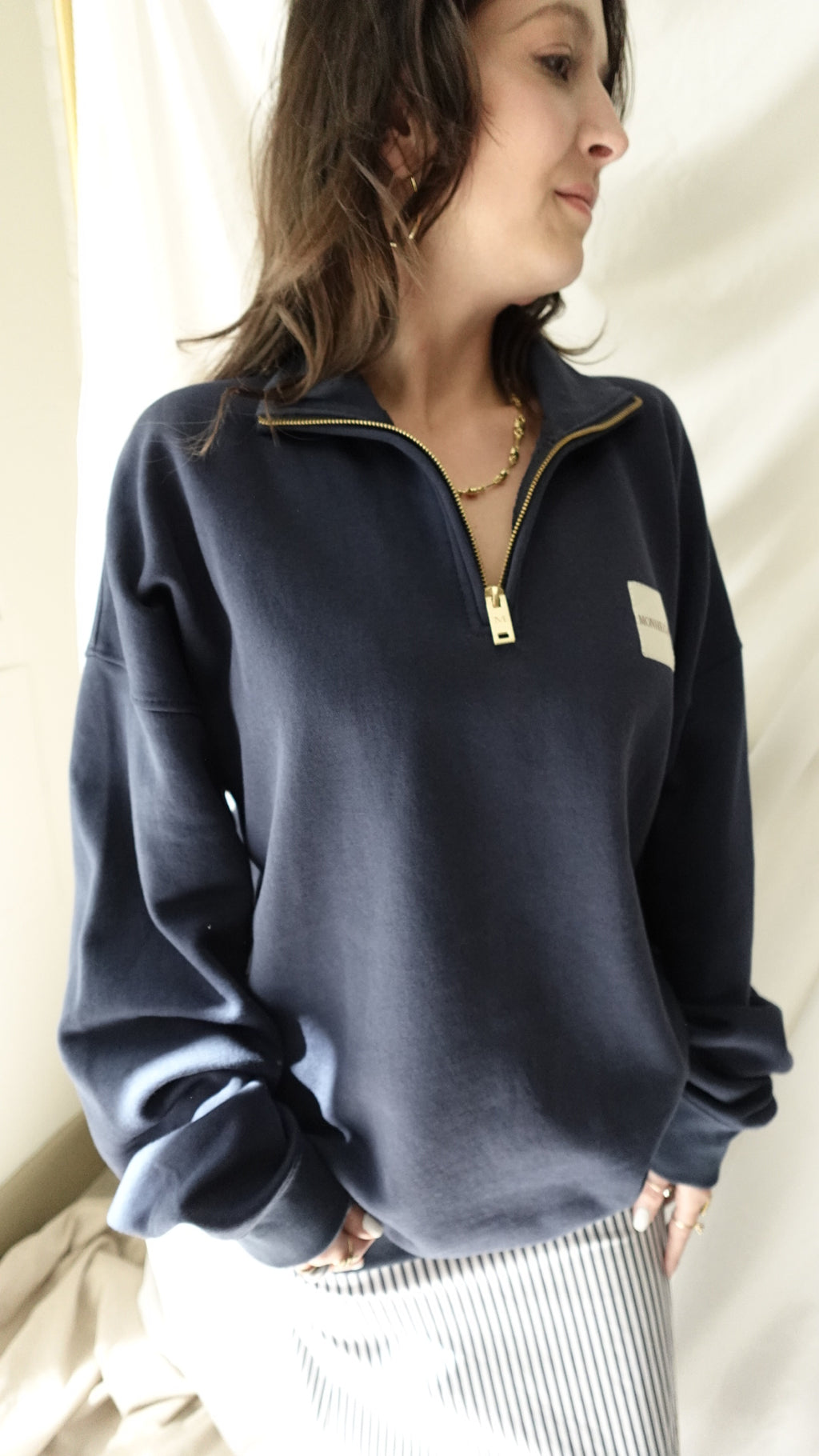 navy quarter zip gold zipper