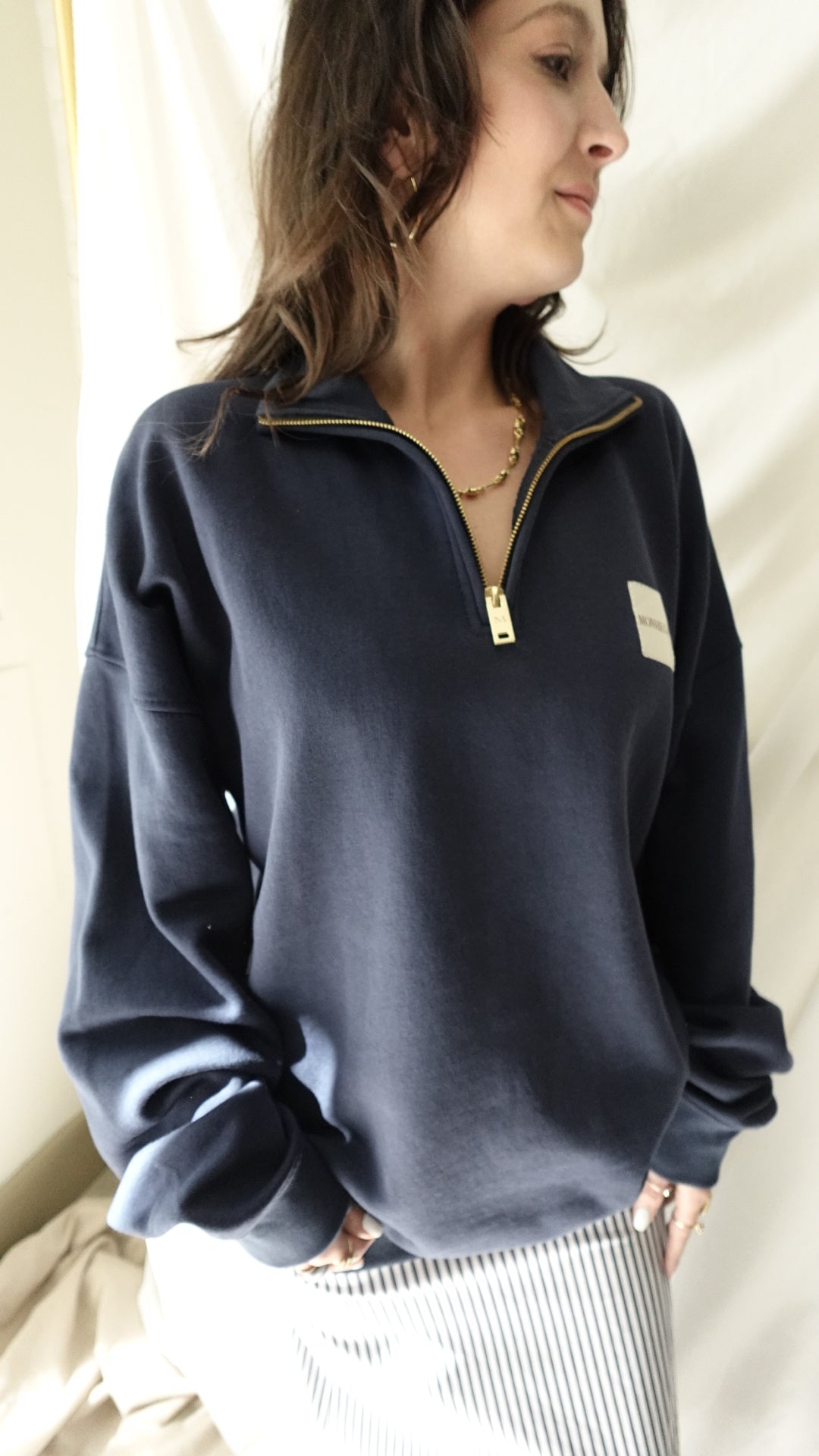 navy quarter zip gold zipper