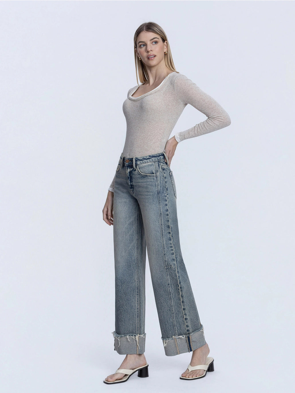 oversized cuff jeans, wide cuff denim, high waisted jeans, trendy women’s jeans, everyday denim, casual denim