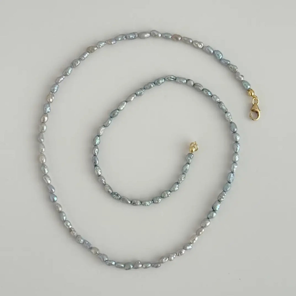 pale blue pearl necklace, blue pearl necklace, freshwater pearl necklace, pastel pearl necklace, dainty pearl necklace, gold pearl necklace