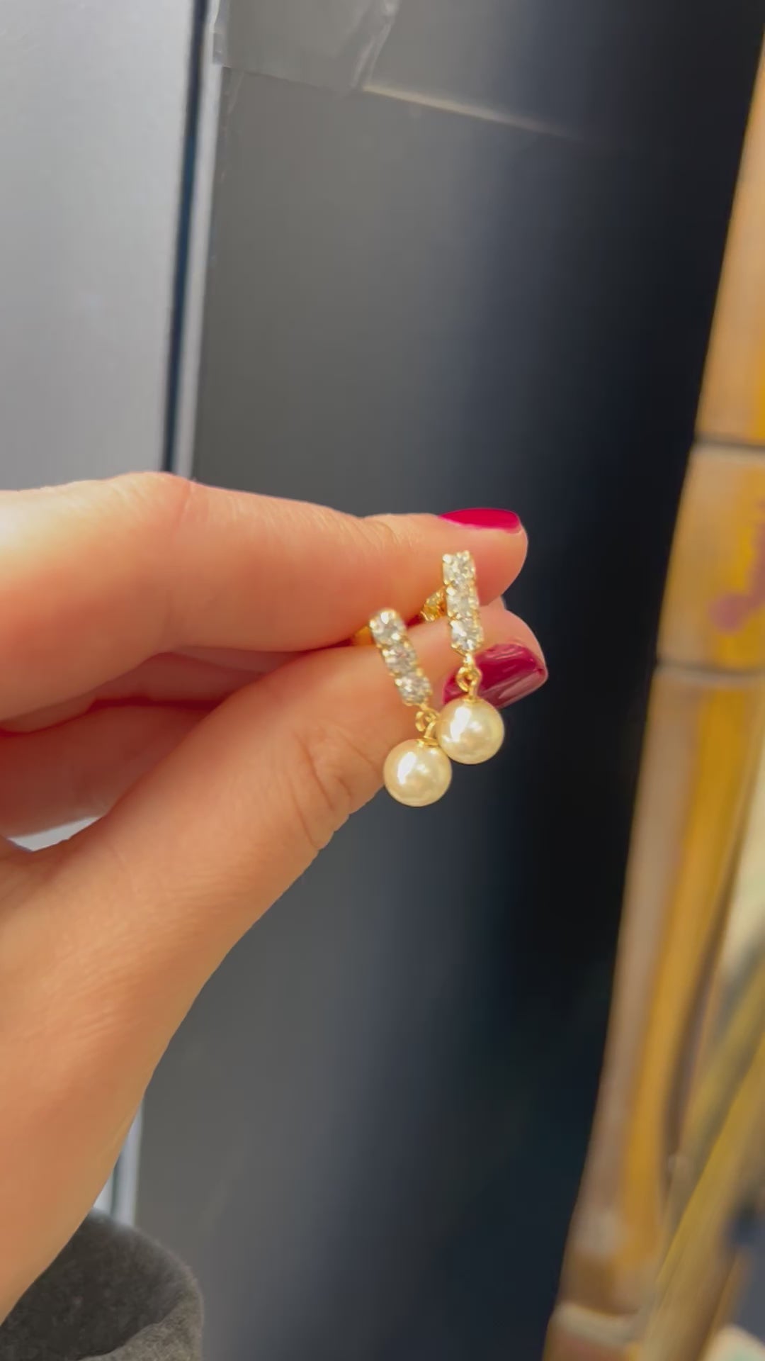 CZ TRIO DIAMOND DROP PERFECT PEARL 14K GOLD FILLED EARRINGS